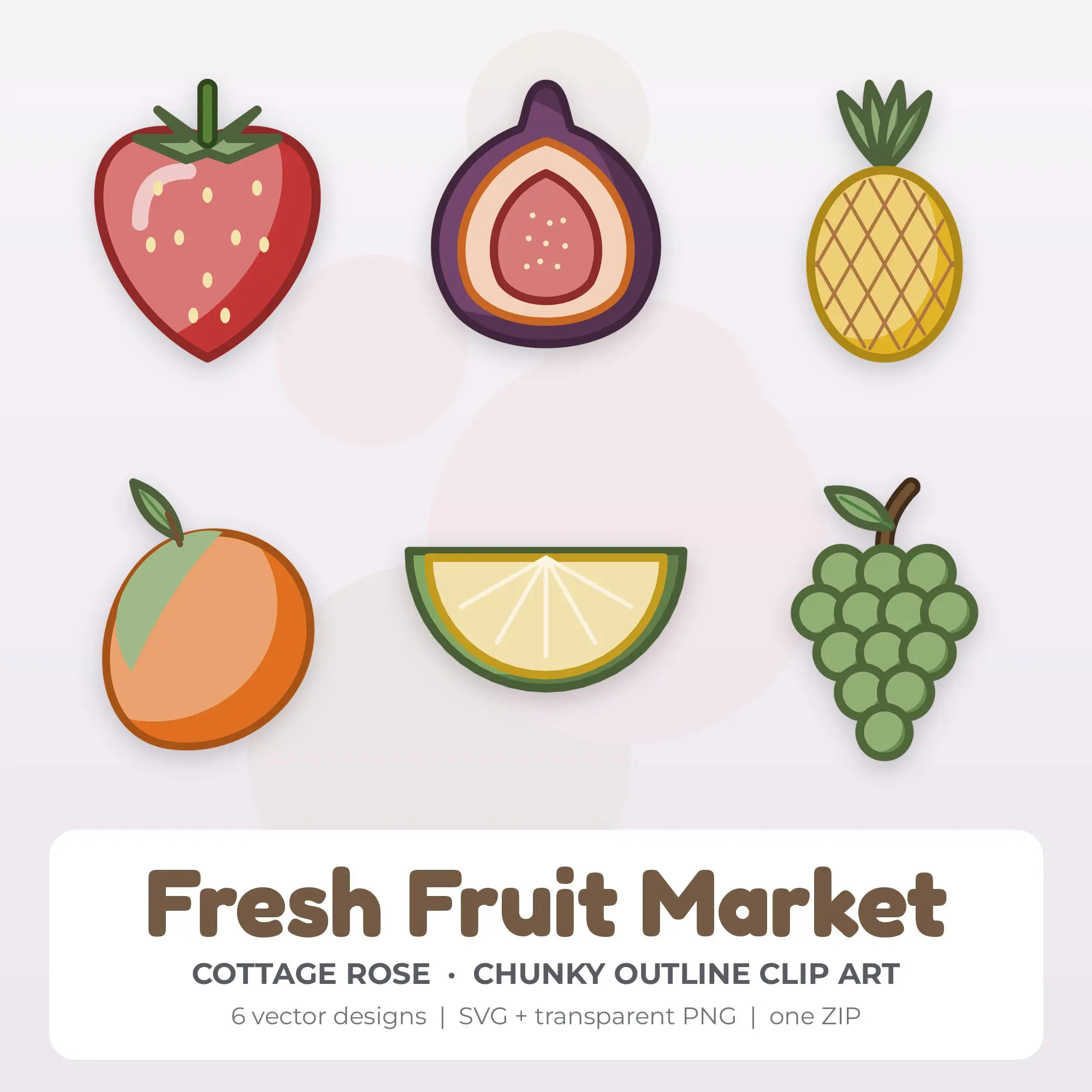 Fresh Fruit Market Vector Clip Art in Cottage Rose - 6 Designs preview