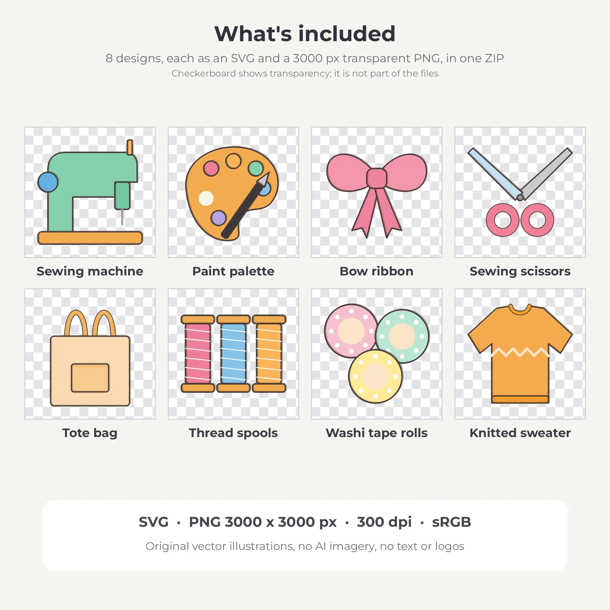 8 Doodle Line Sewing & Craft Room Clipart Illustrations, SVG PNG, preview 2 of 2