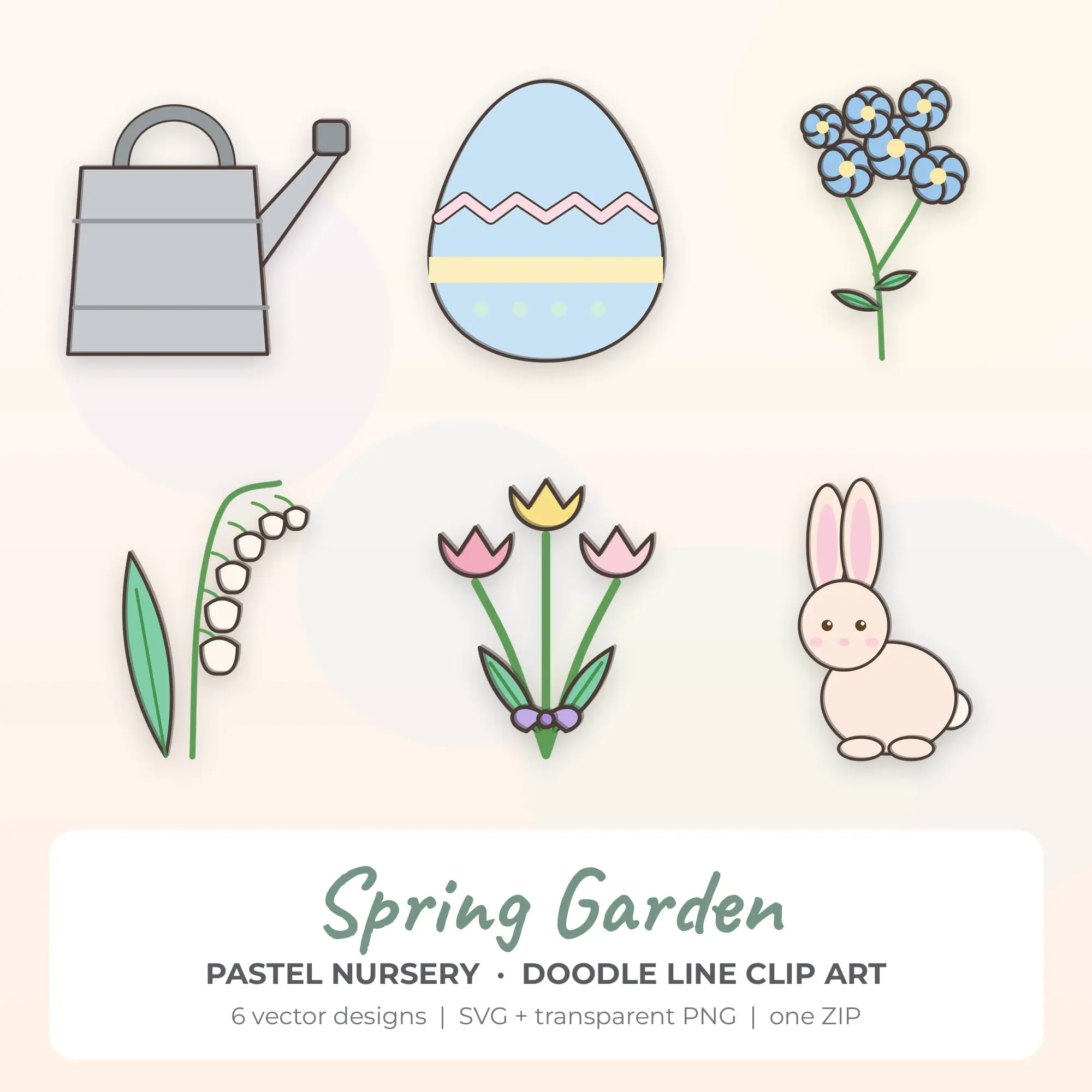 6 Doodle Line Spring Garden Clipart Illustrations, SVG PNG preview