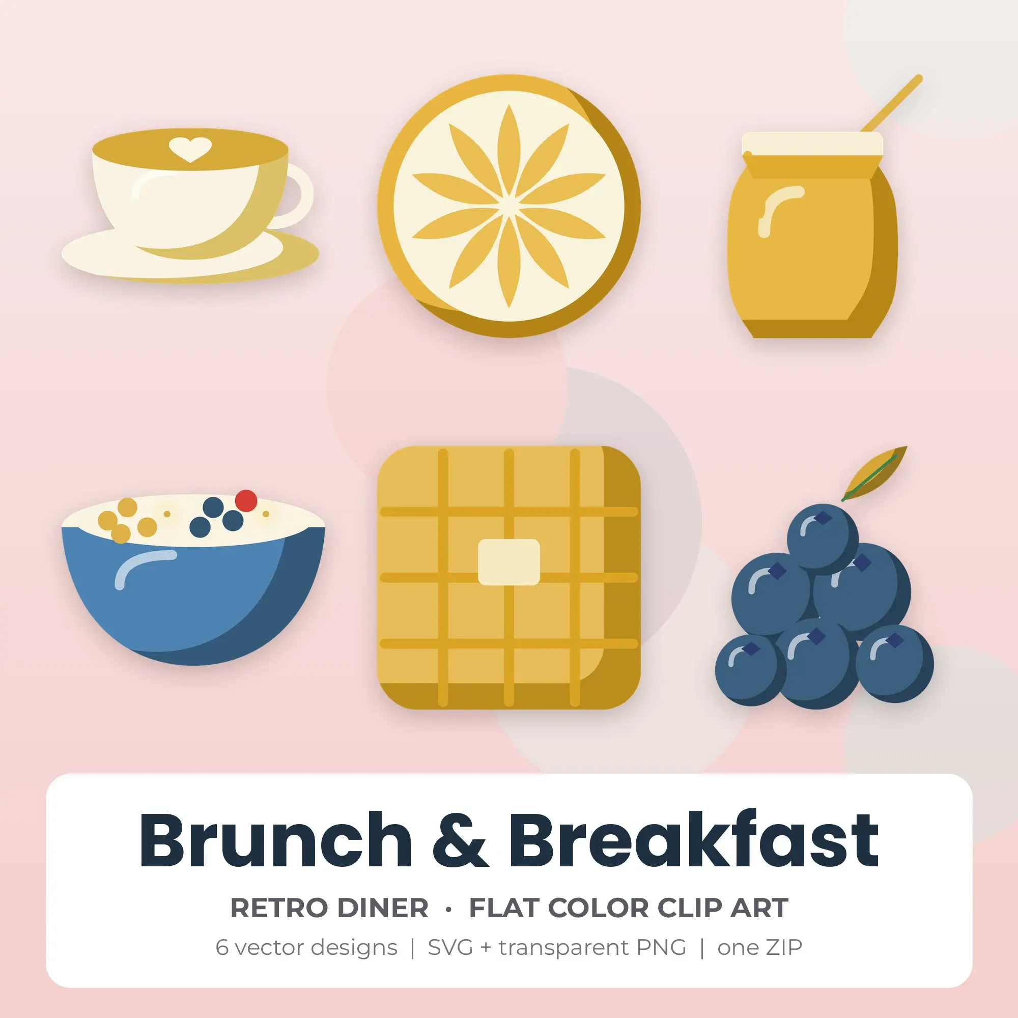 Retro Diner Brunch & Breakfast Clip Art Set - 6 Vector SVG PNG preview