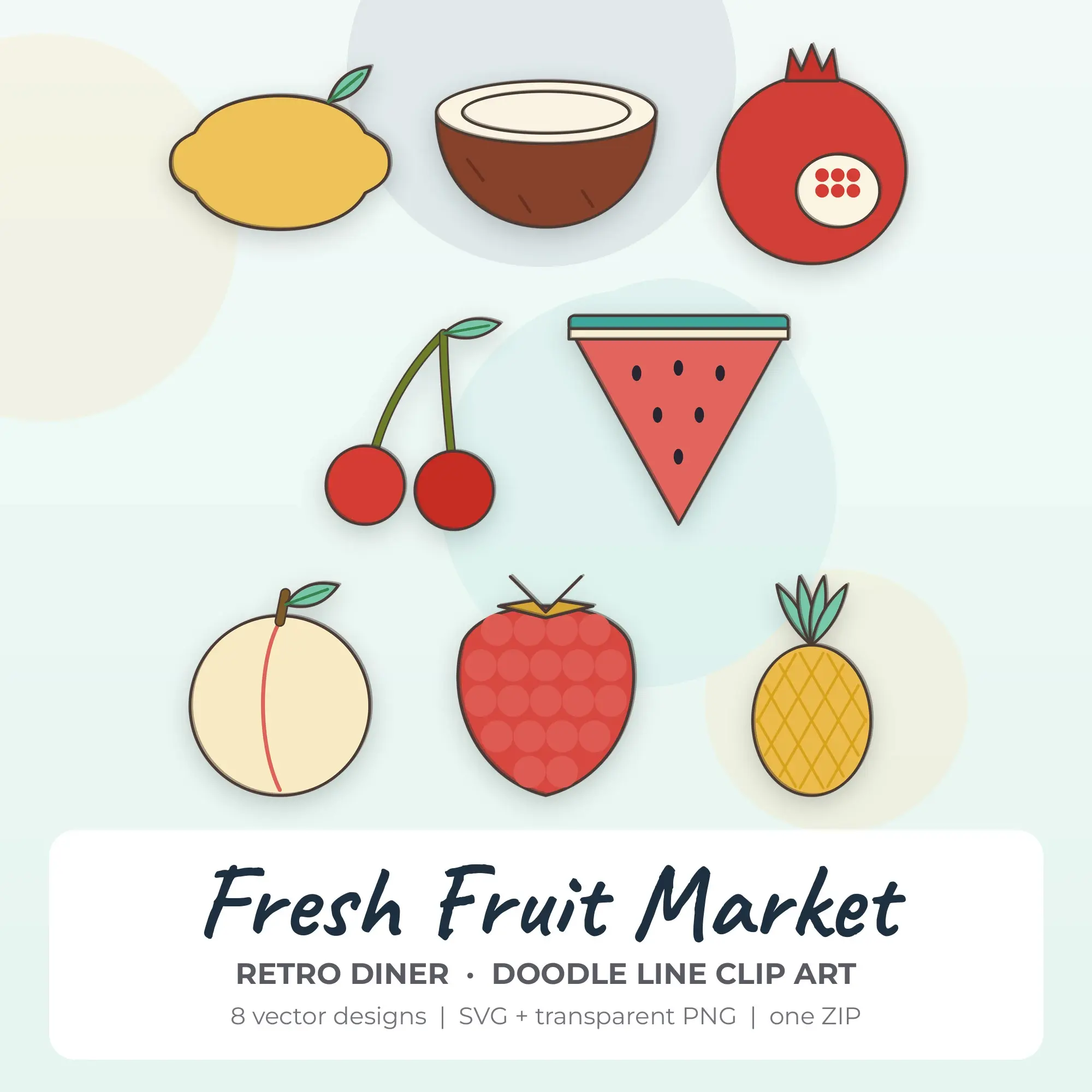 8 Doodle Line Fresh Fruit Market Clipart Illustrations, SVG PNG preview