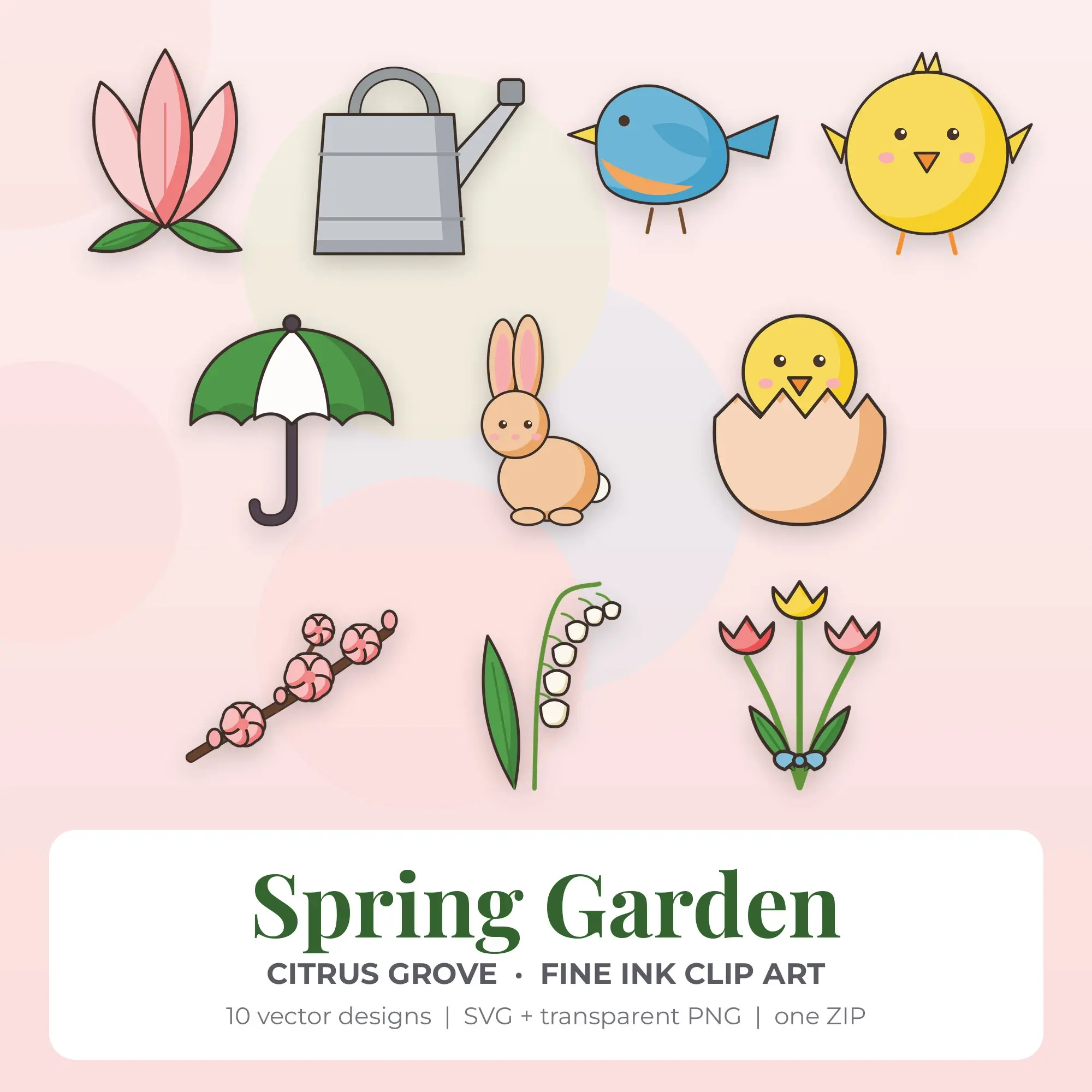 10 Fine Ink Spring Garden Clipart Illustrations, SVG PNG preview