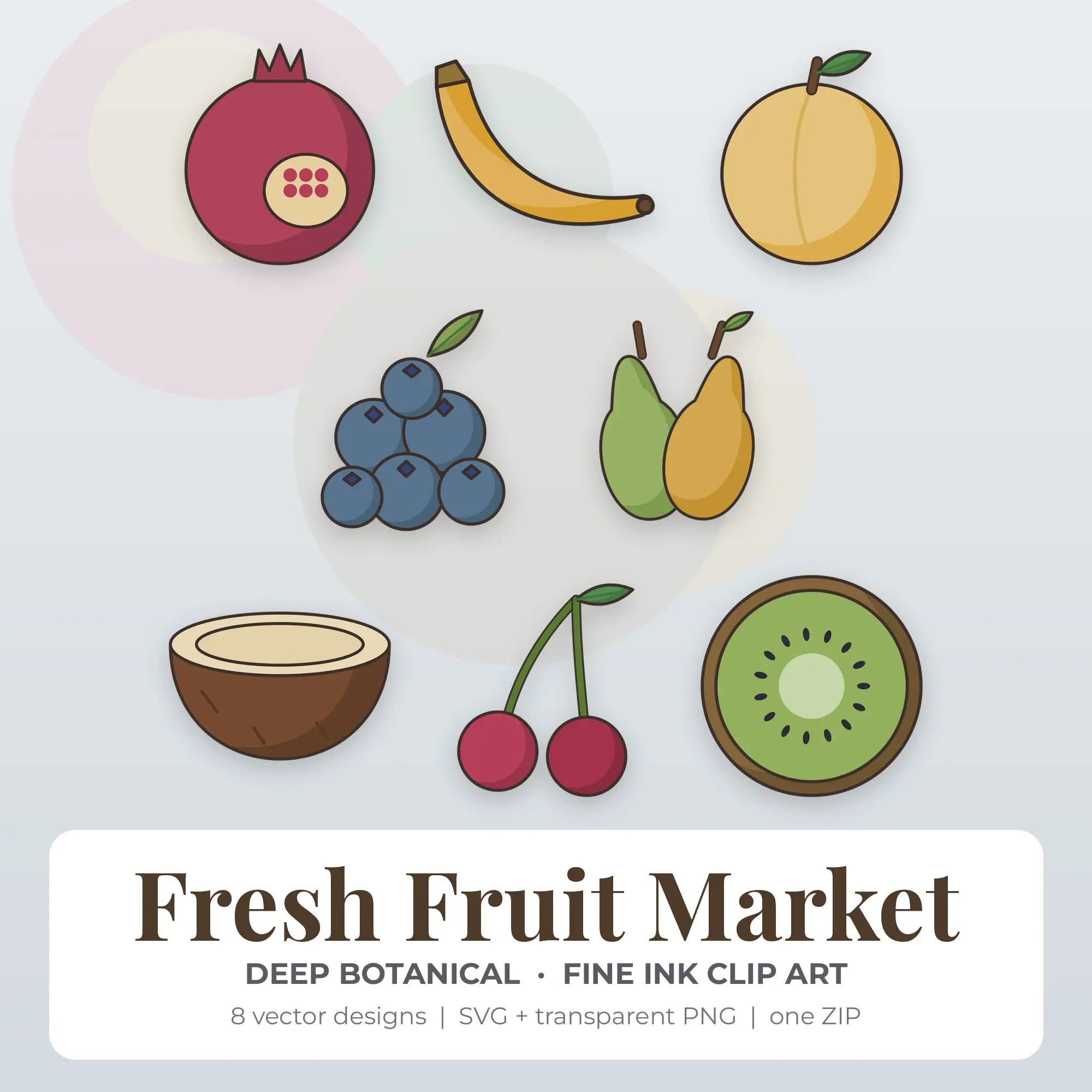 Fresh Fruit Market SVG Clipart Pack, Fine Ink Style - 8 Designs preview