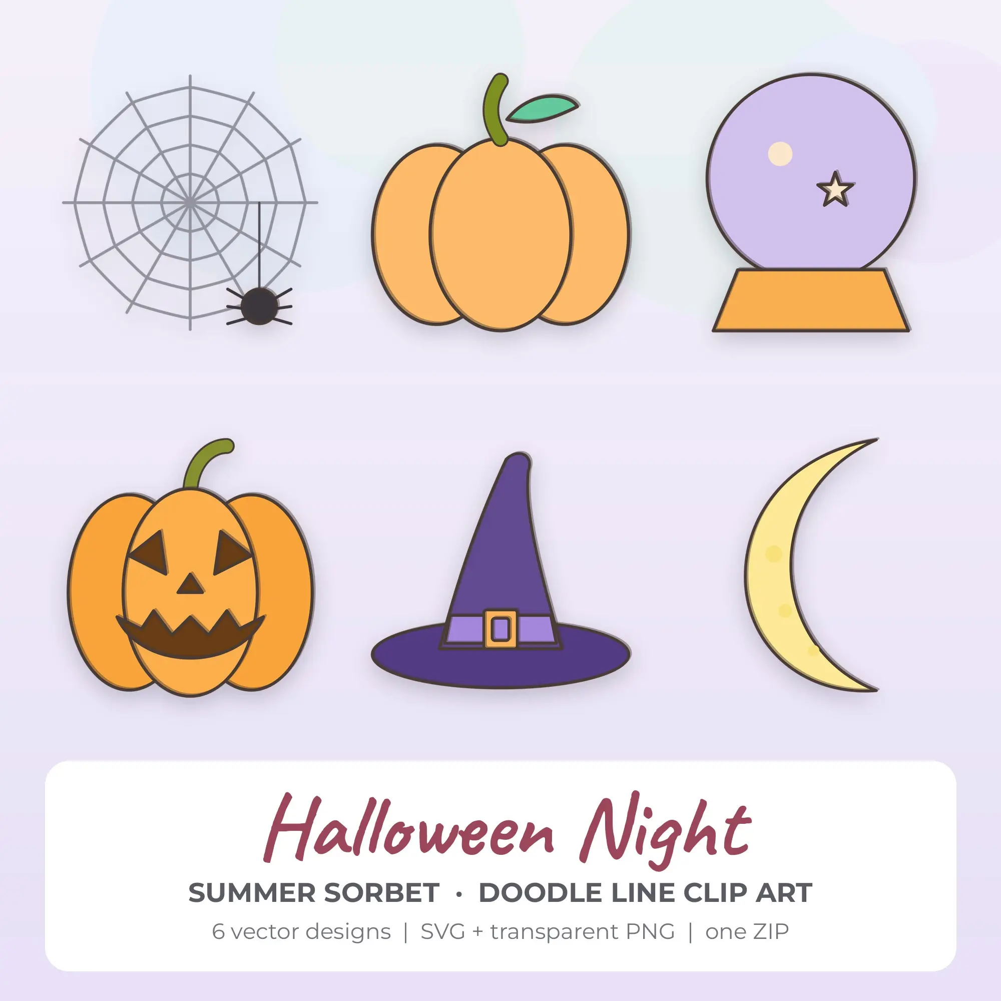 Halloween Night Vector Clip Art in Summer Sorbet - 6 Designs preview