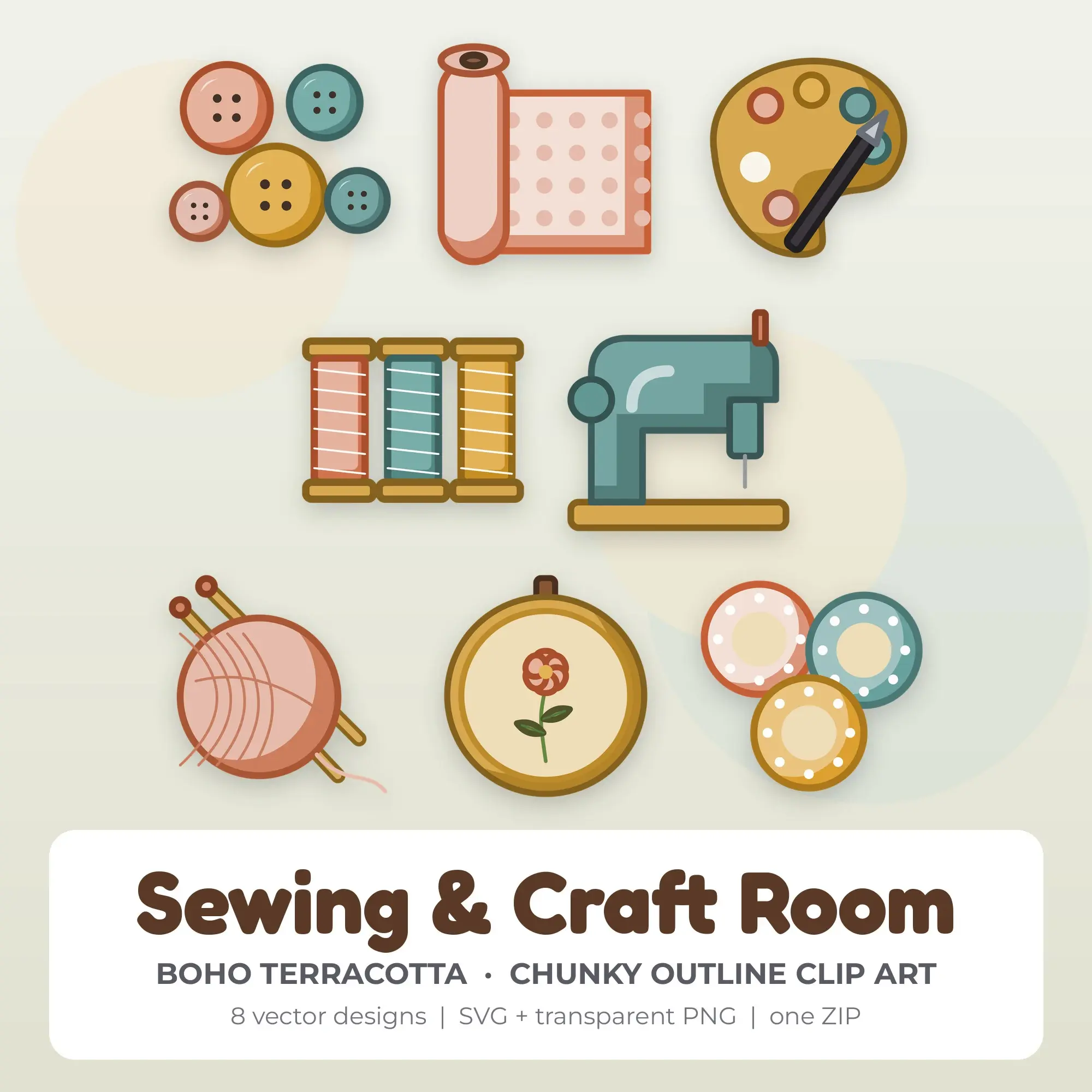 8 Chunky Outline Sewing & Craft Room Clipart Illustrations, SVG PNG preview