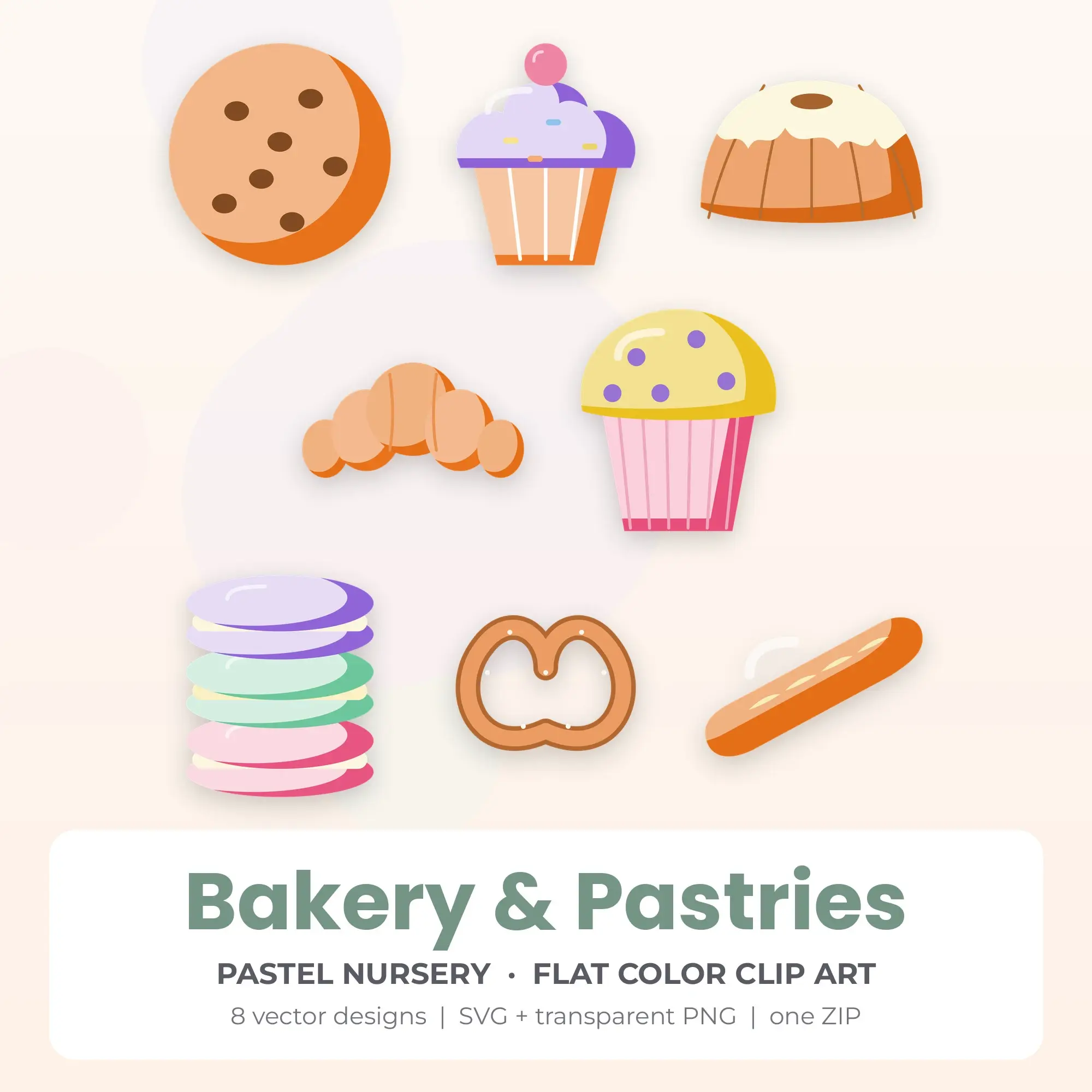 Pastel Nursery Bakery & Pastries Clip Art Set - 8 Vector SVG PNG preview
