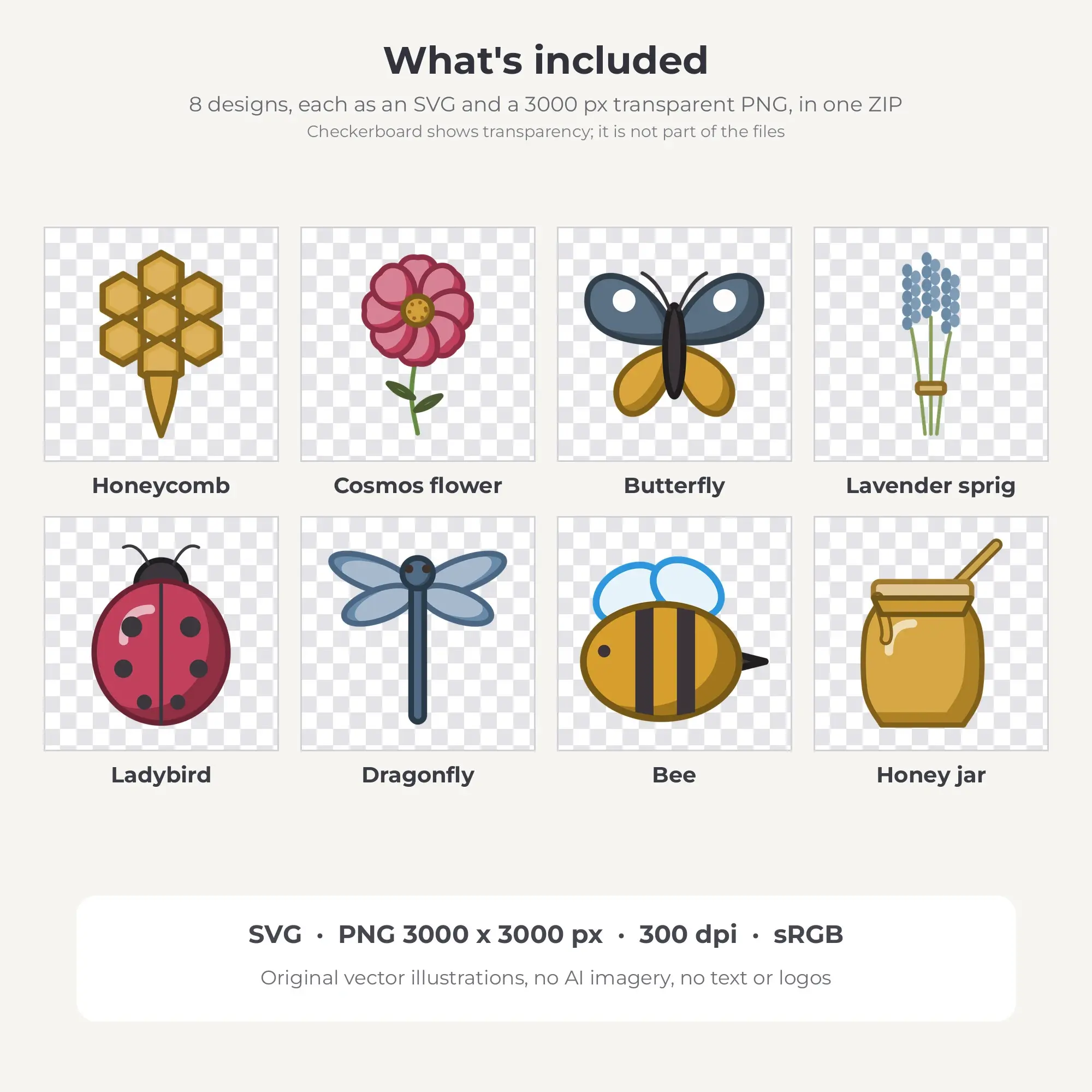 8 Chunky Outline Bees & Garden Bugs Clipart Illustrations, SVG PNG, preview 2 of 2