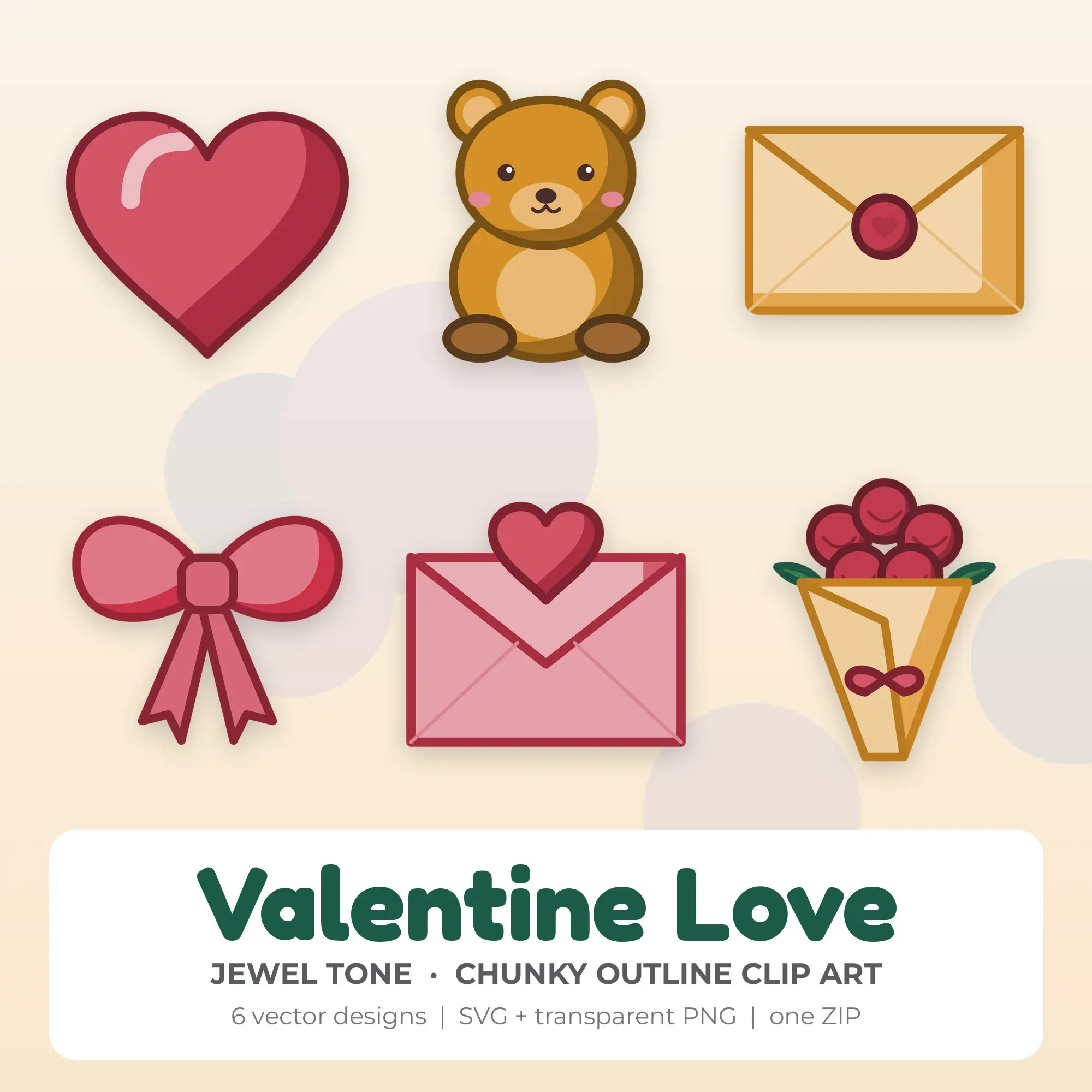 6 Chunky Outline Valentine Love Clipart Illustrations, SVG PNG preview