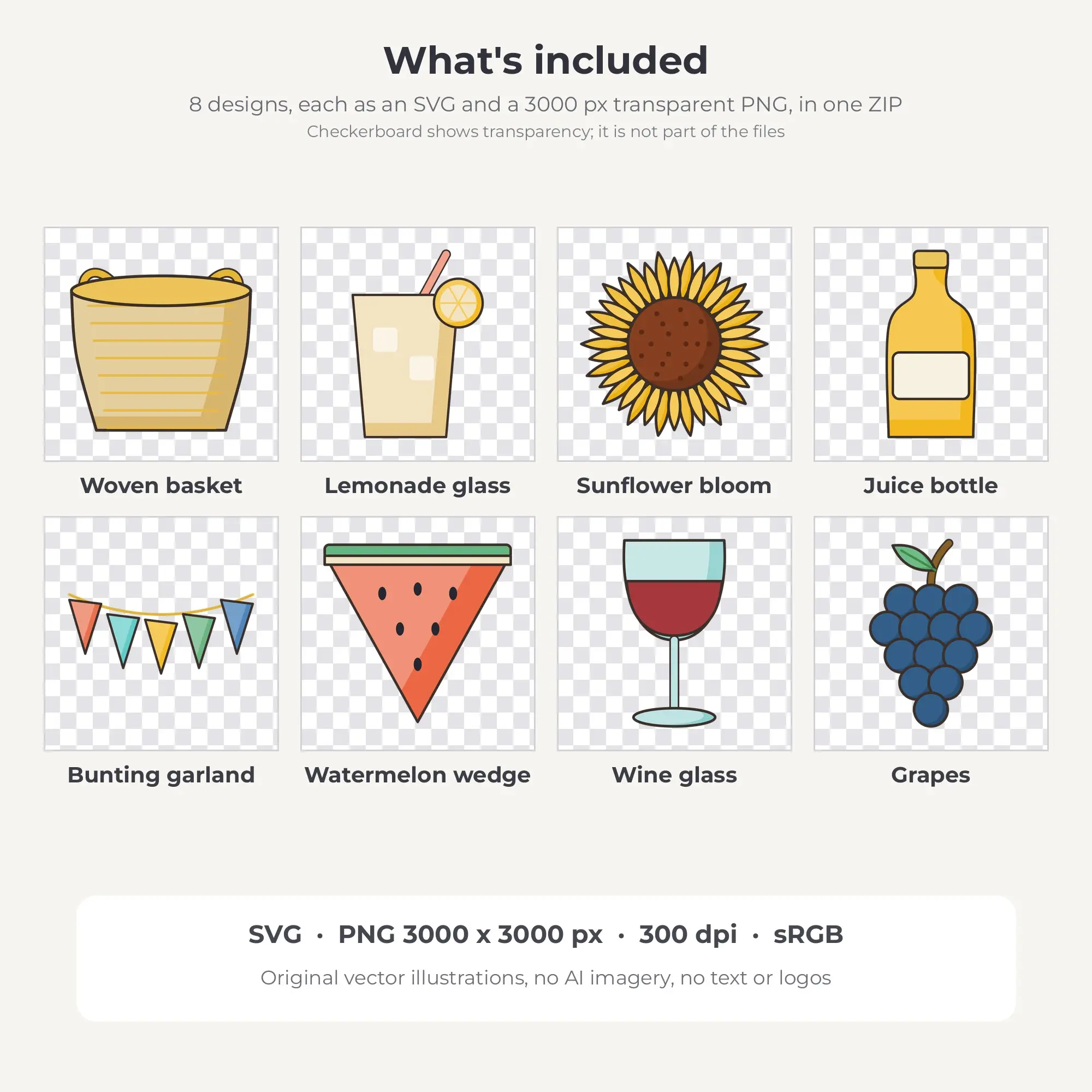 8 Fine Ink Summer Picnic Clipart Illustrations, SVG PNG, preview 2 of 2