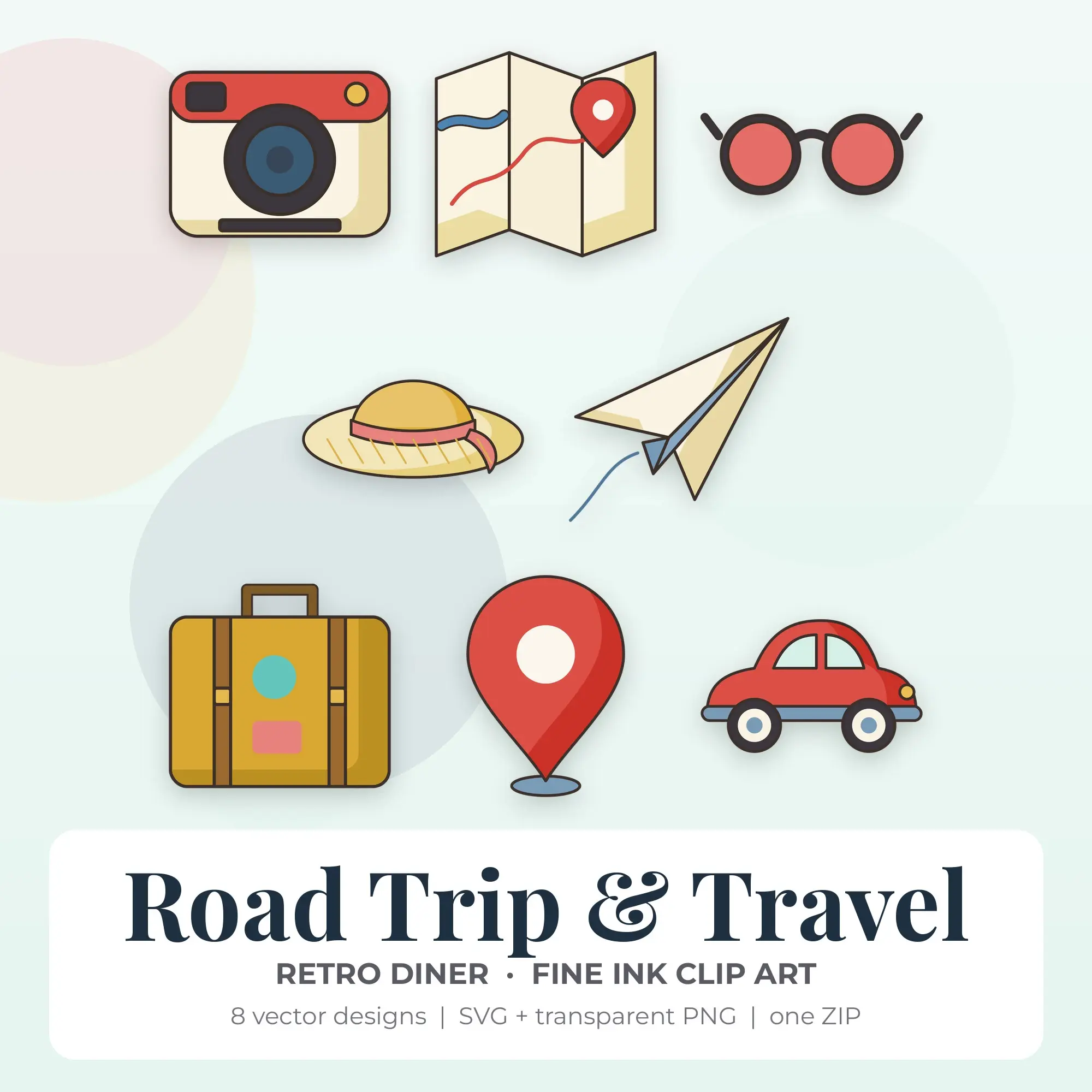 Road Trip & Travel Clipart, Retro Diner Fine Ink - 8 SVG PNG preview