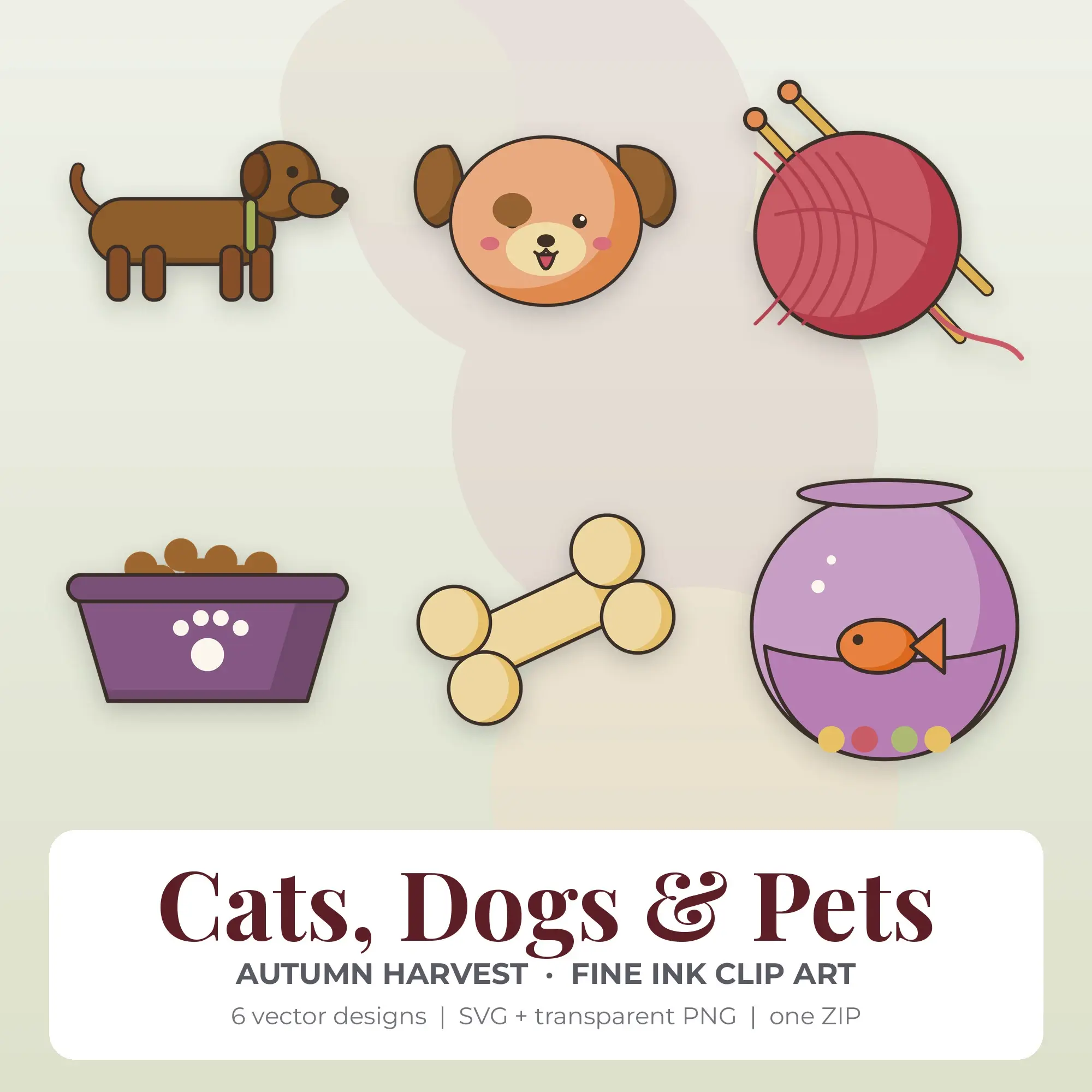 6 Fine Ink Cats, Dogs & Pets Clipart Illustrations, SVG PNG preview
