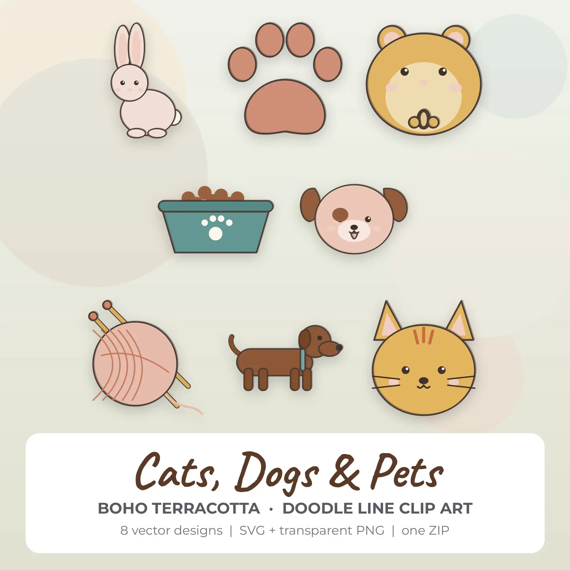 Cats, Dogs & Pets Vector Clip Art in Boho Terracotta - 8 Designs preview