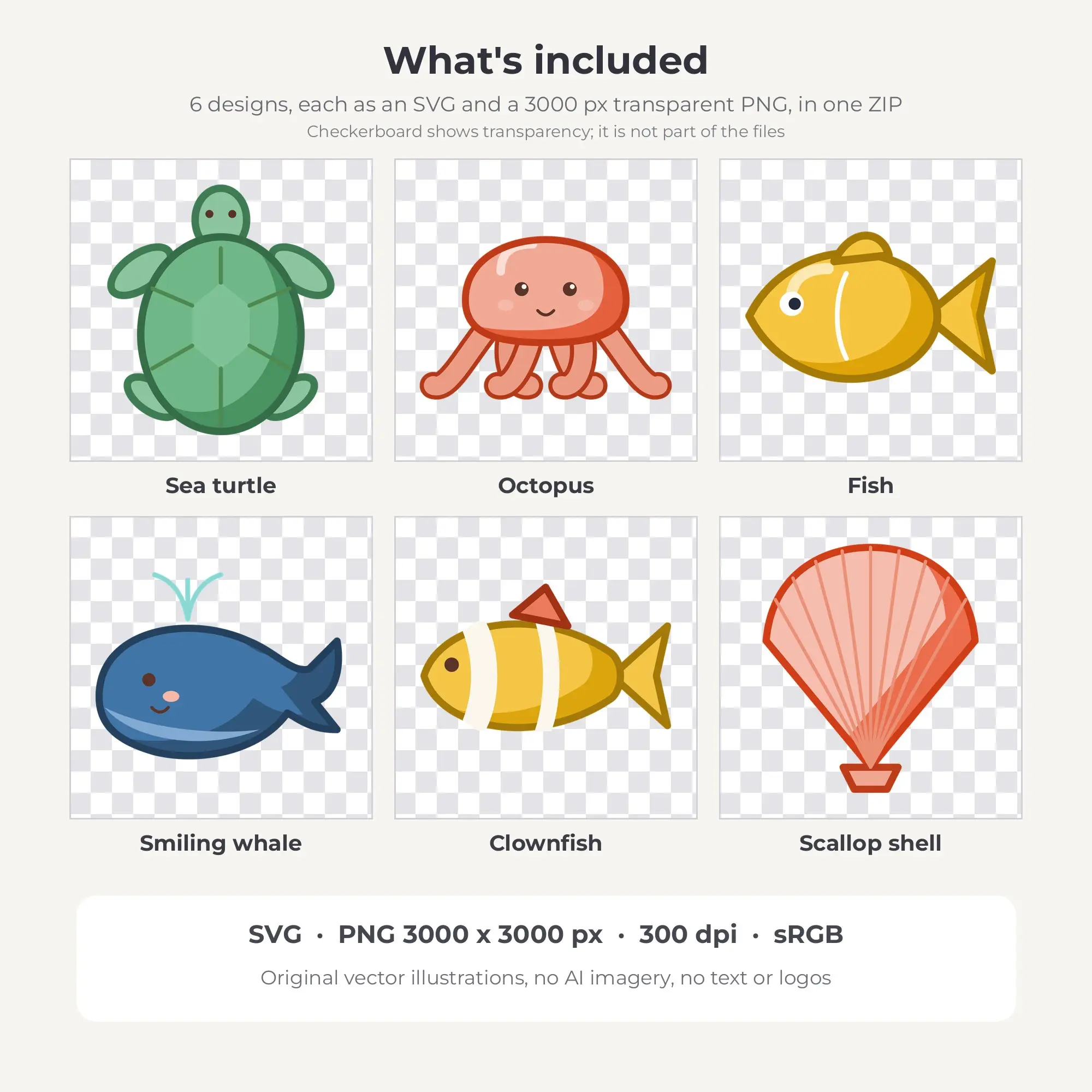 Chunky Outline Under the Sea Clipart Bundle, Seaside - 6 PNG SVG, preview 2 of 2