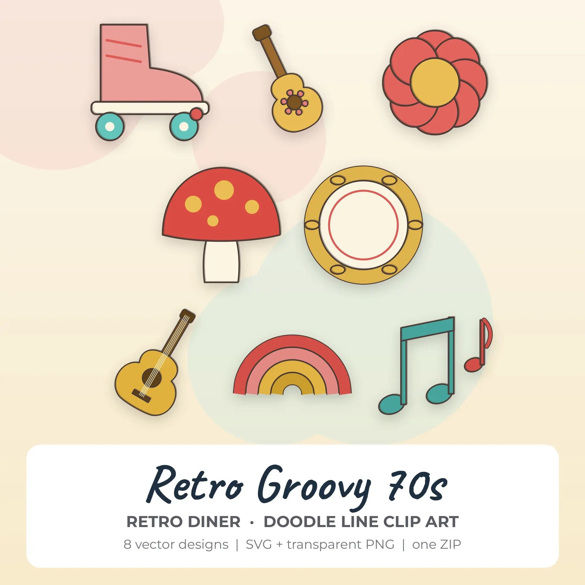 Retro Diner Retro Groovy 70s Clip Art Set - 8 Vector SVG PNG preview