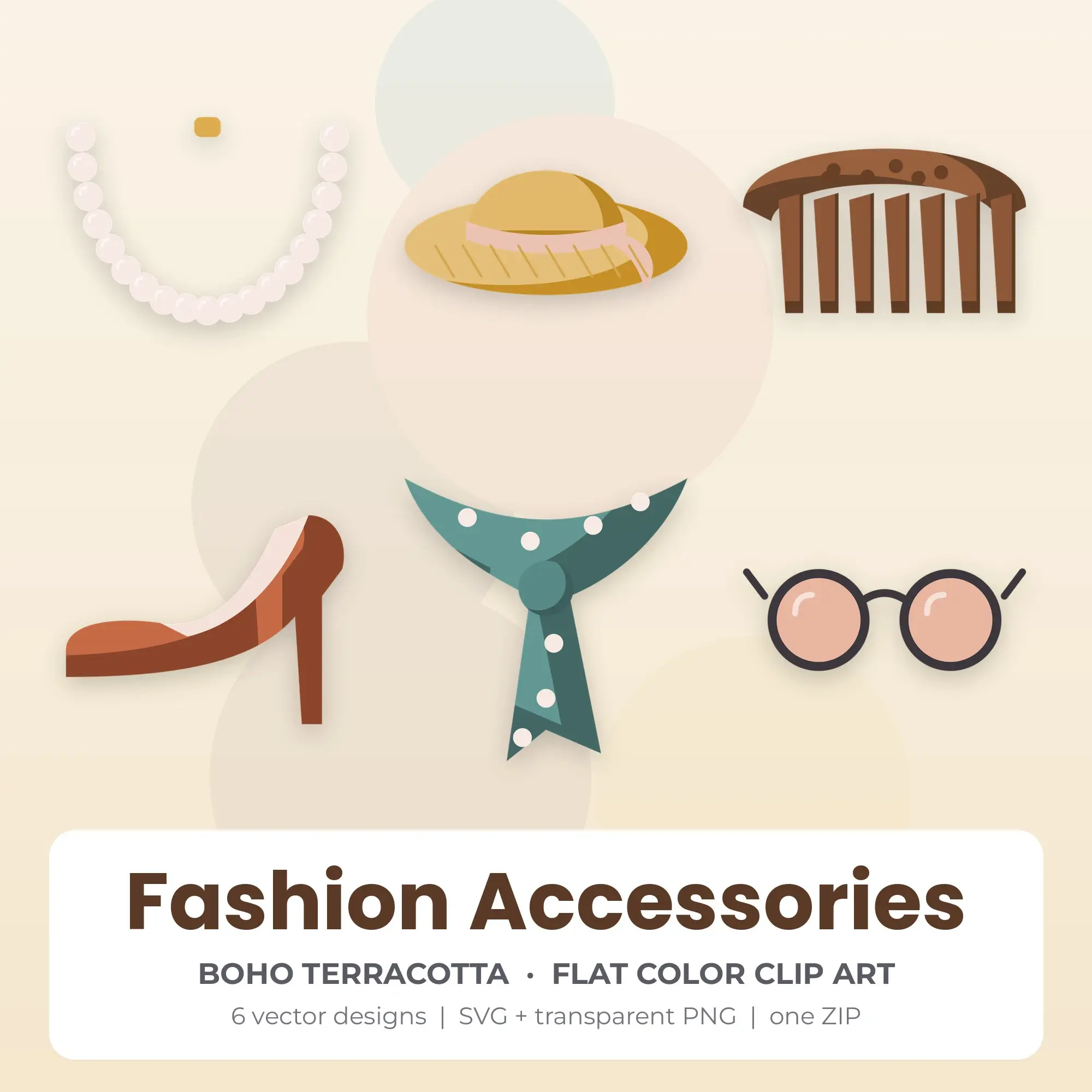 Fashion Accessories Clipart, Boho Terracotta Flat Color - 6 SVG PNG preview