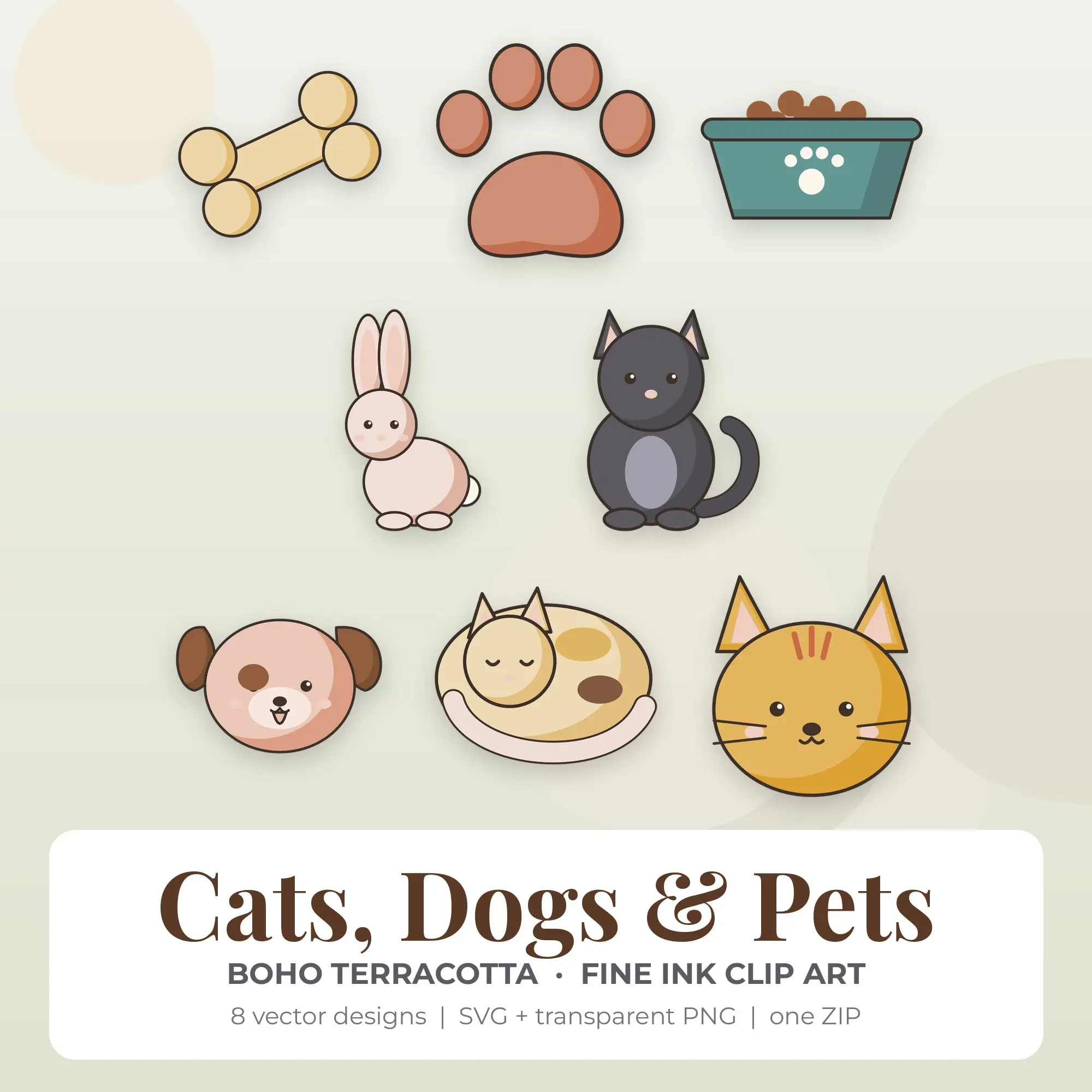 Cats, Dogs & Pets SVG Clipart Pack, Fine Ink Style - 8 Designs preview
