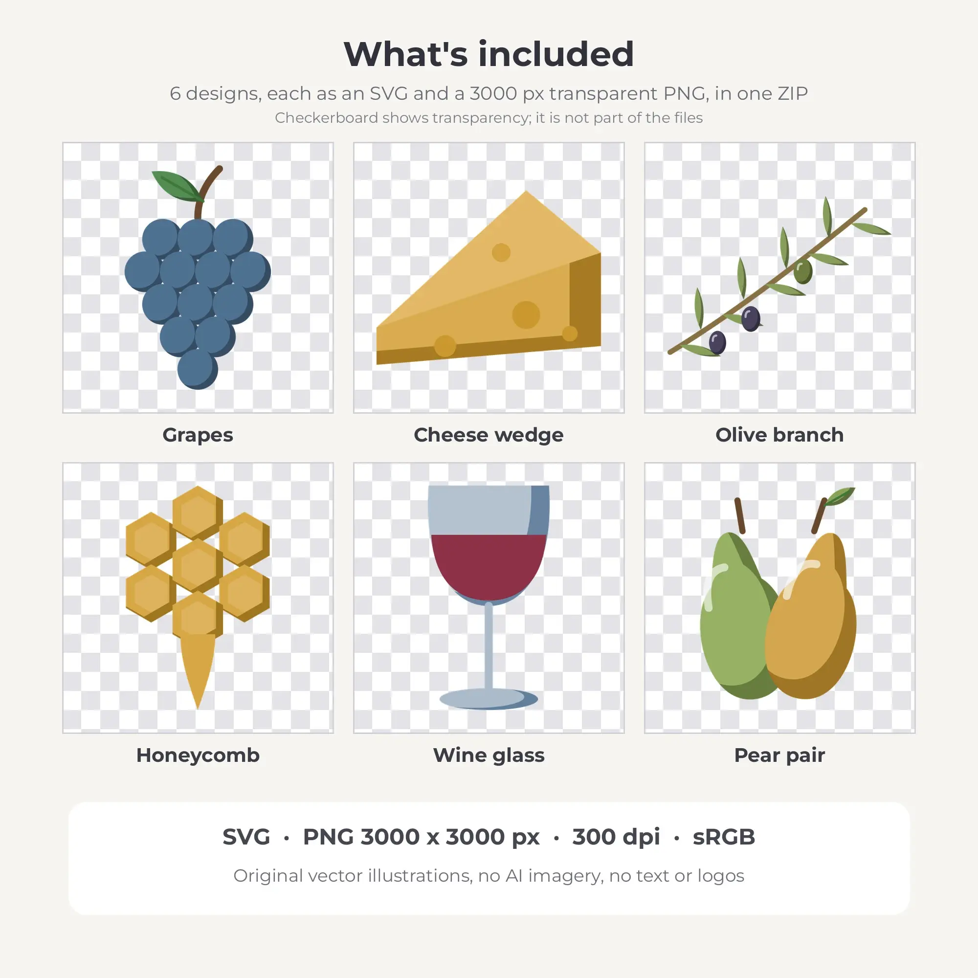 Wine & Cheese Night Clipart, Deep Botanical Flat Color - 6 SVG PNG, preview 2 of 2