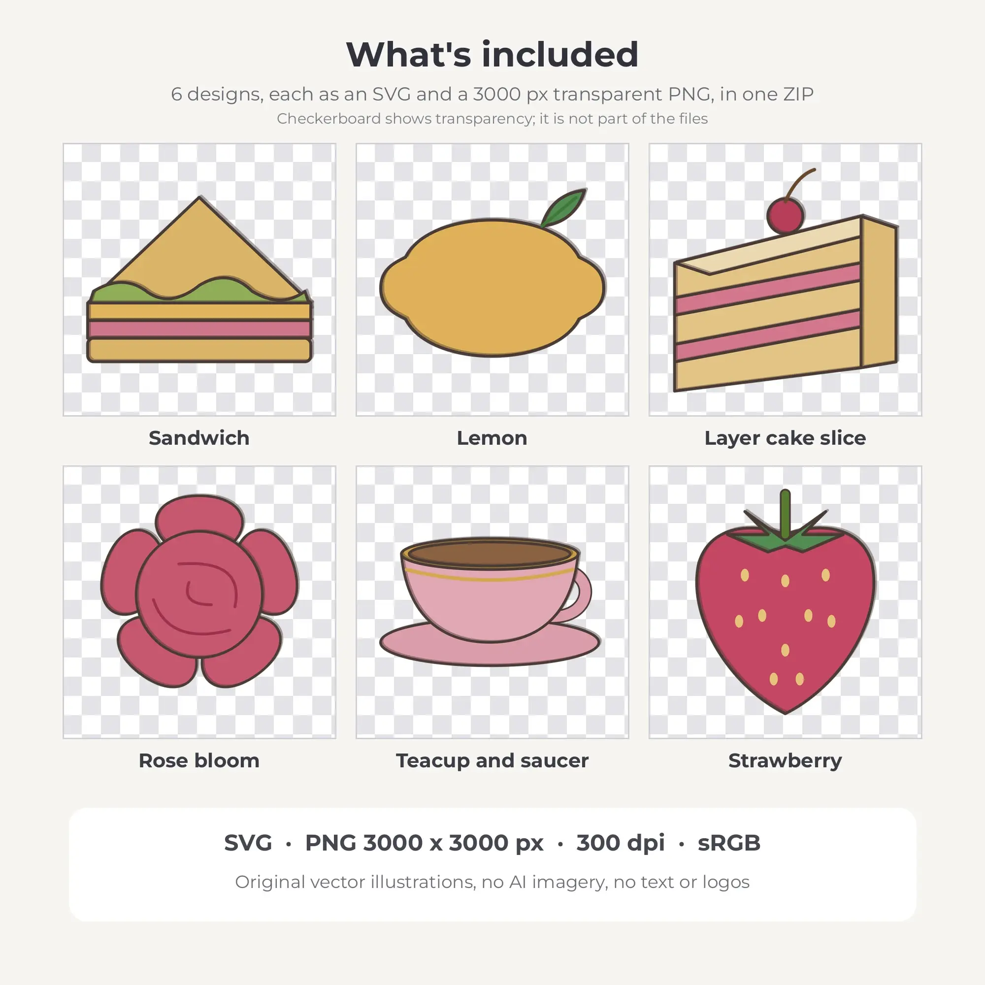 6 Doodle Line Afternoon Tea Party Clipart Illustrations, SVG PNG, preview 2 of 2