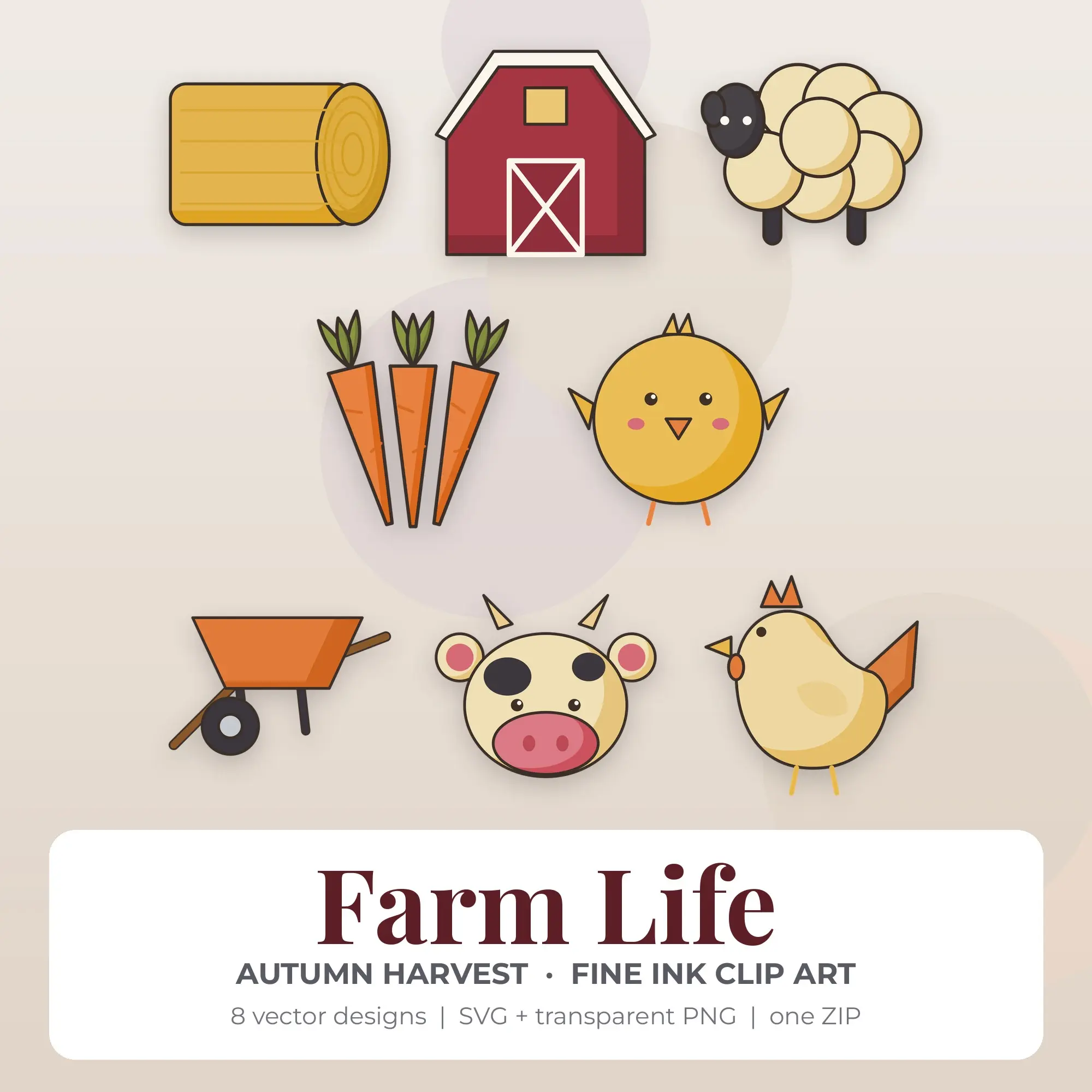 Farm Life Clipart, Autumn Harvest Fine Ink - 8 SVG PNG preview