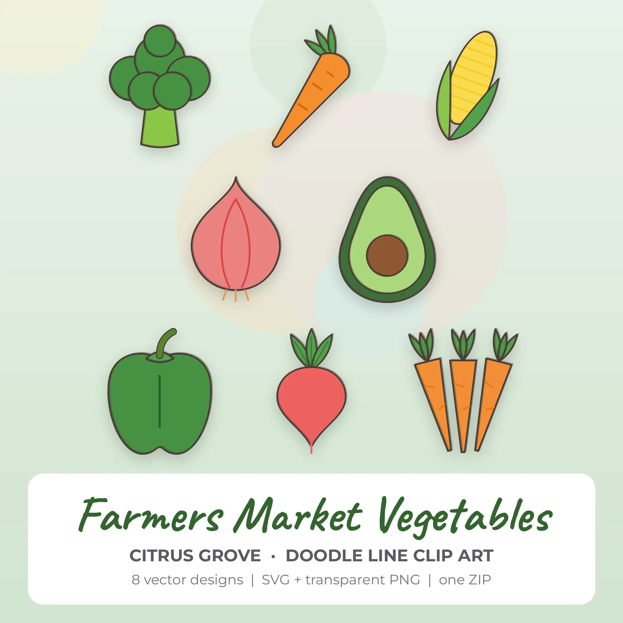 8 Doodle Line Farmers Market Vegetables Clipart Illustrations, SVG PNG preview