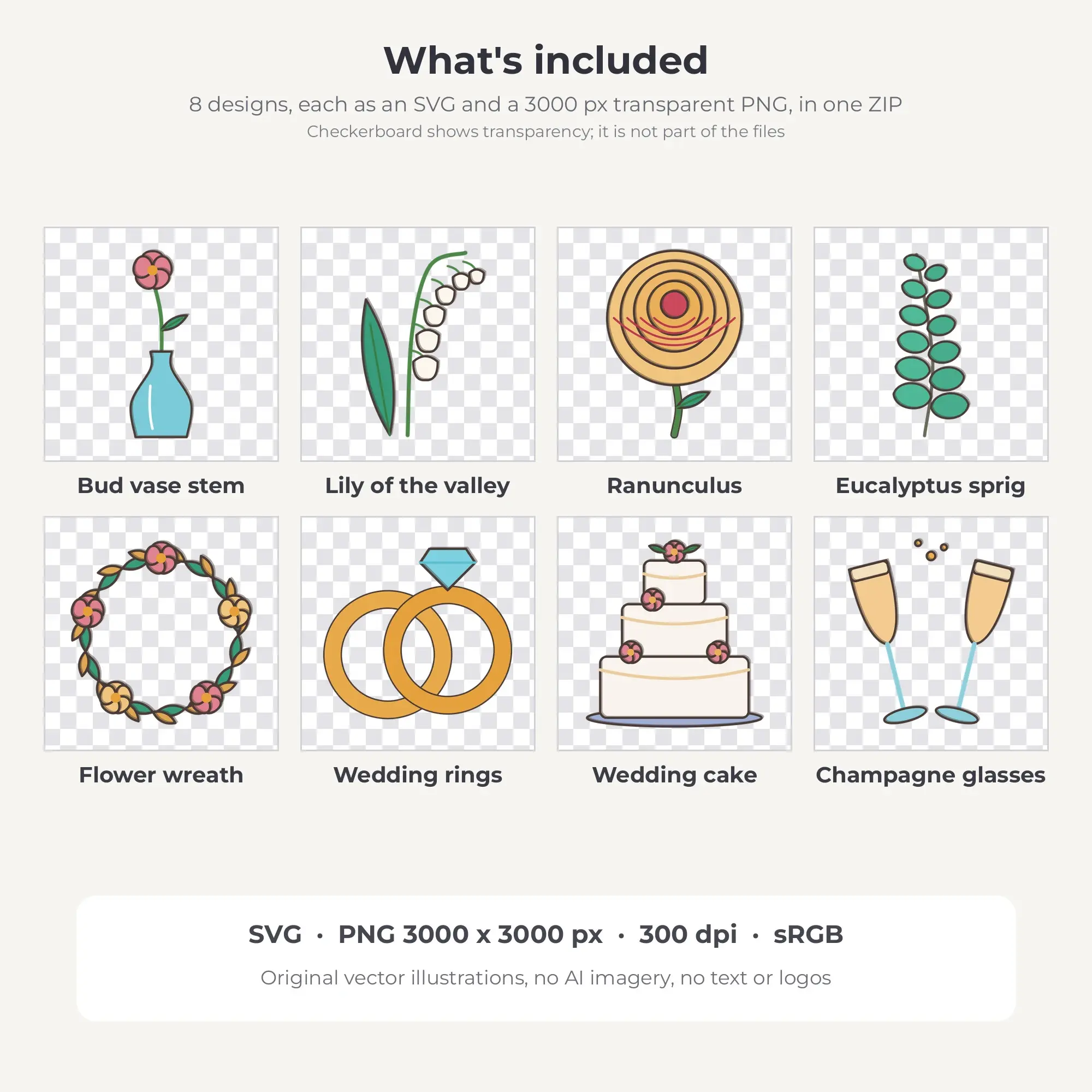 Wedding Florals & Details Vector Clip Art in Jewel Tone - 8 Designs, preview 2 of 2