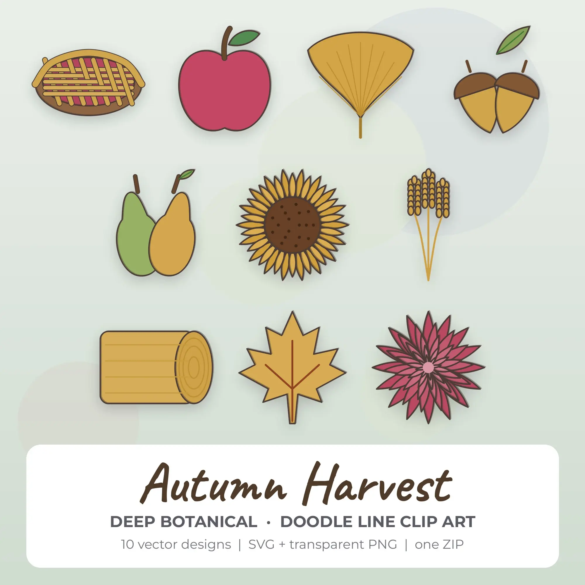 Autumn Harvest Vector Clip Art in Deep Botanical - 10 Designs preview