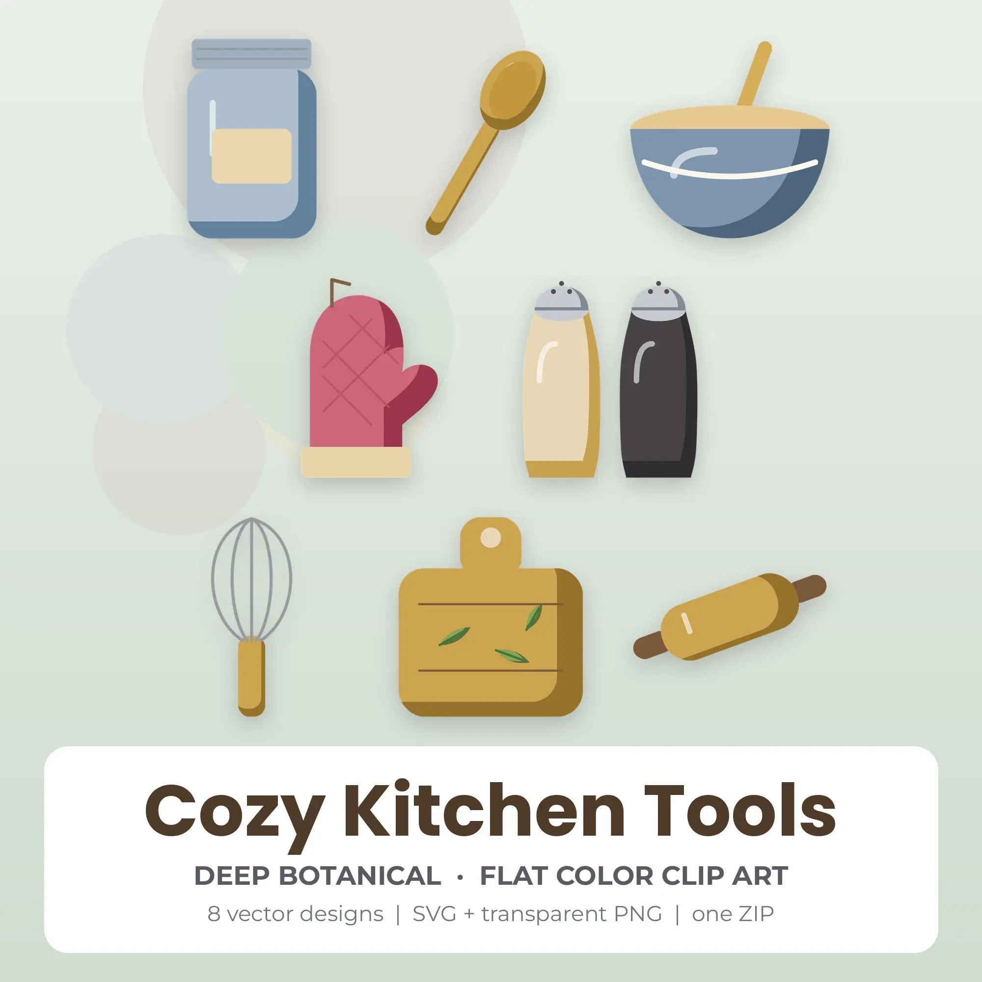 8 Flat Color Cozy Kitchen Tools Clipart Illustrations, SVG PNG preview