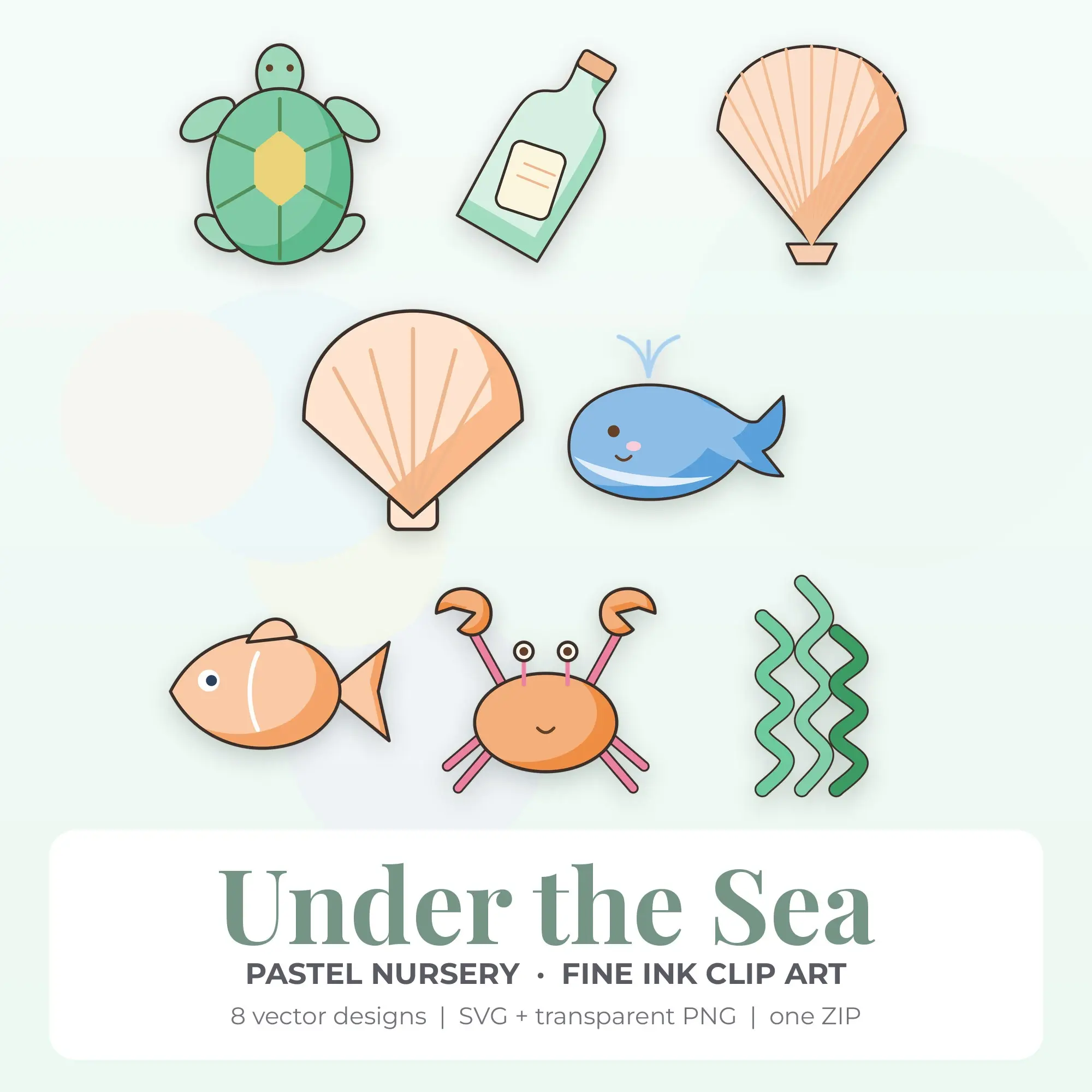Under the Sea Vector Clip Art in Pastel Nursery - 8 Designs preview