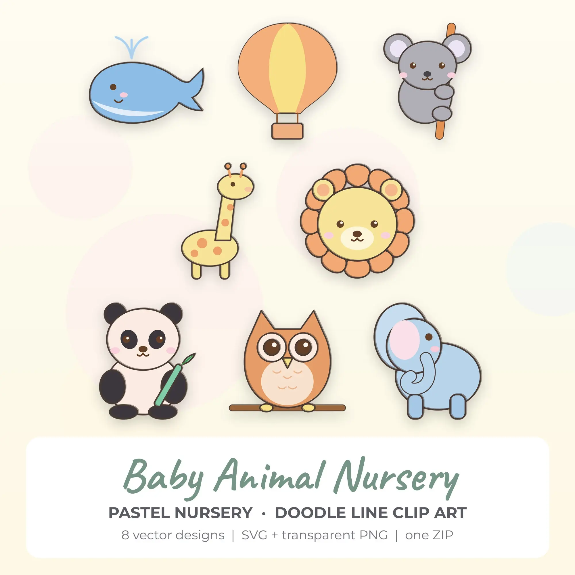 Pastel Nursery Baby Animal Nursery Clip Art Set - 8 Vector SVG PNG preview