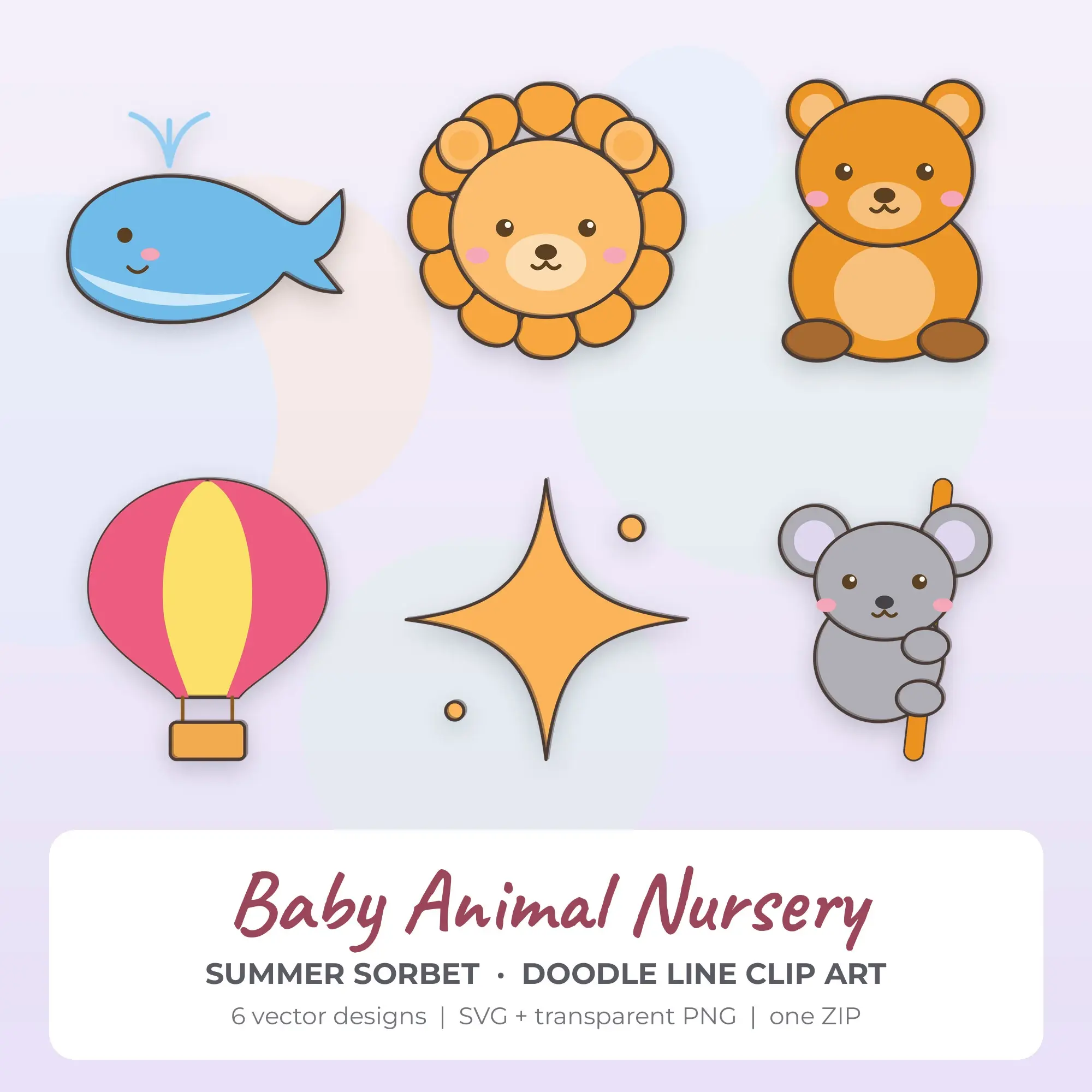 Baby Animal Nursery Vector Clip Art in Summer Sorbet - 6 Designs preview