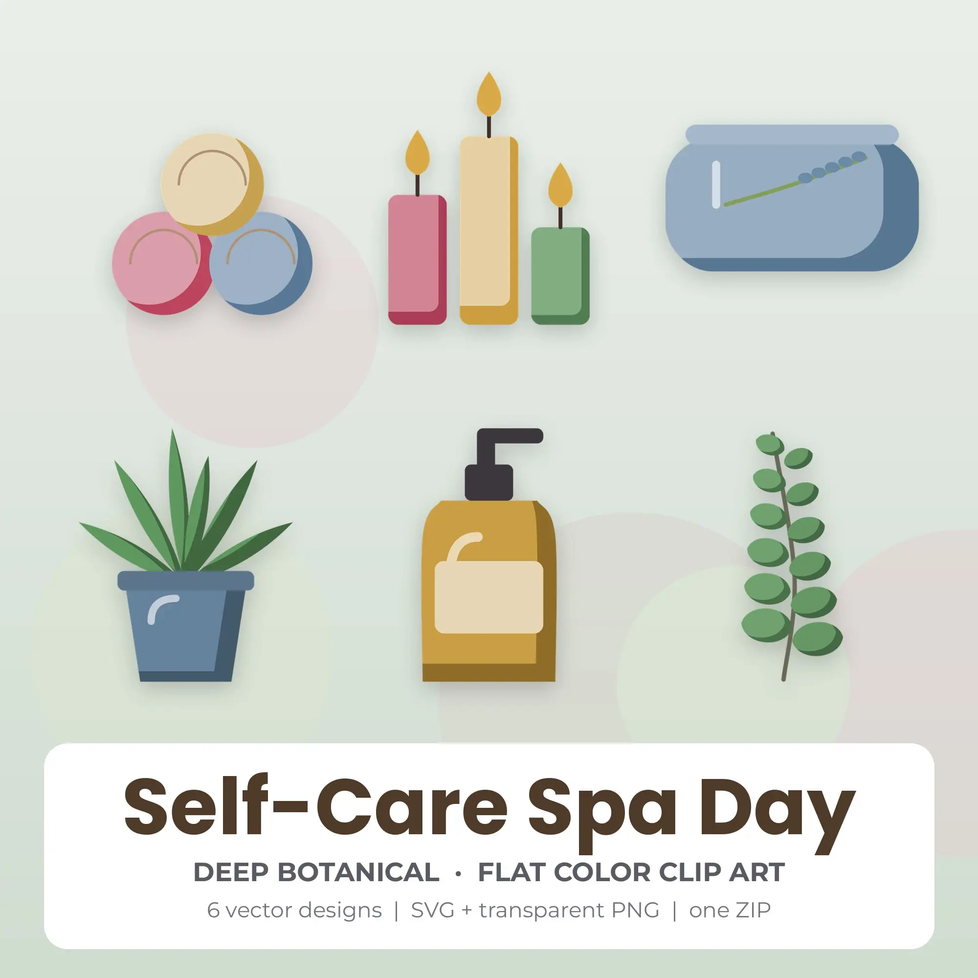 Self-Care Spa Day Vector Clip Art in Deep Botanical - 6 Designs preview