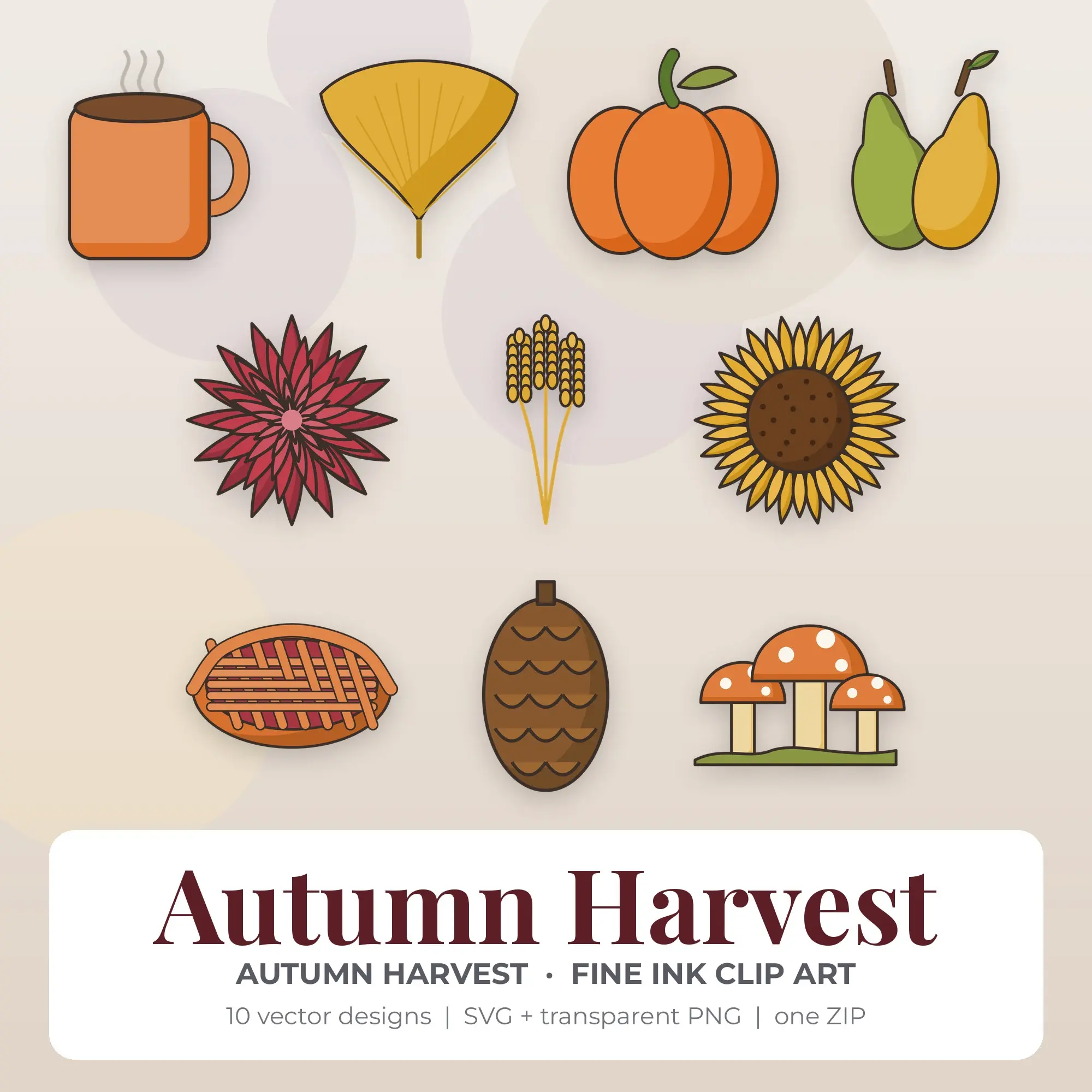 Autumn Harvest Clipart, Autumn Harvest Fine Ink - 10 SVG PNG preview