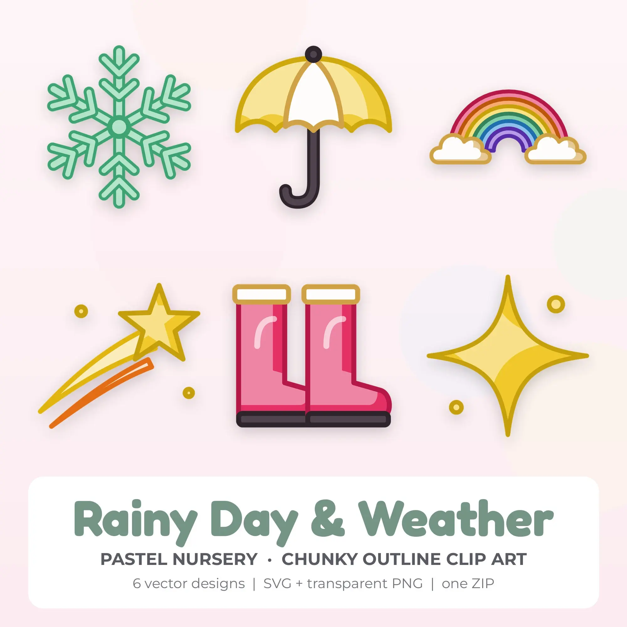 Rainy Day & Weather Vector Clip Art in Pastel Nursery - 6 Designs preview