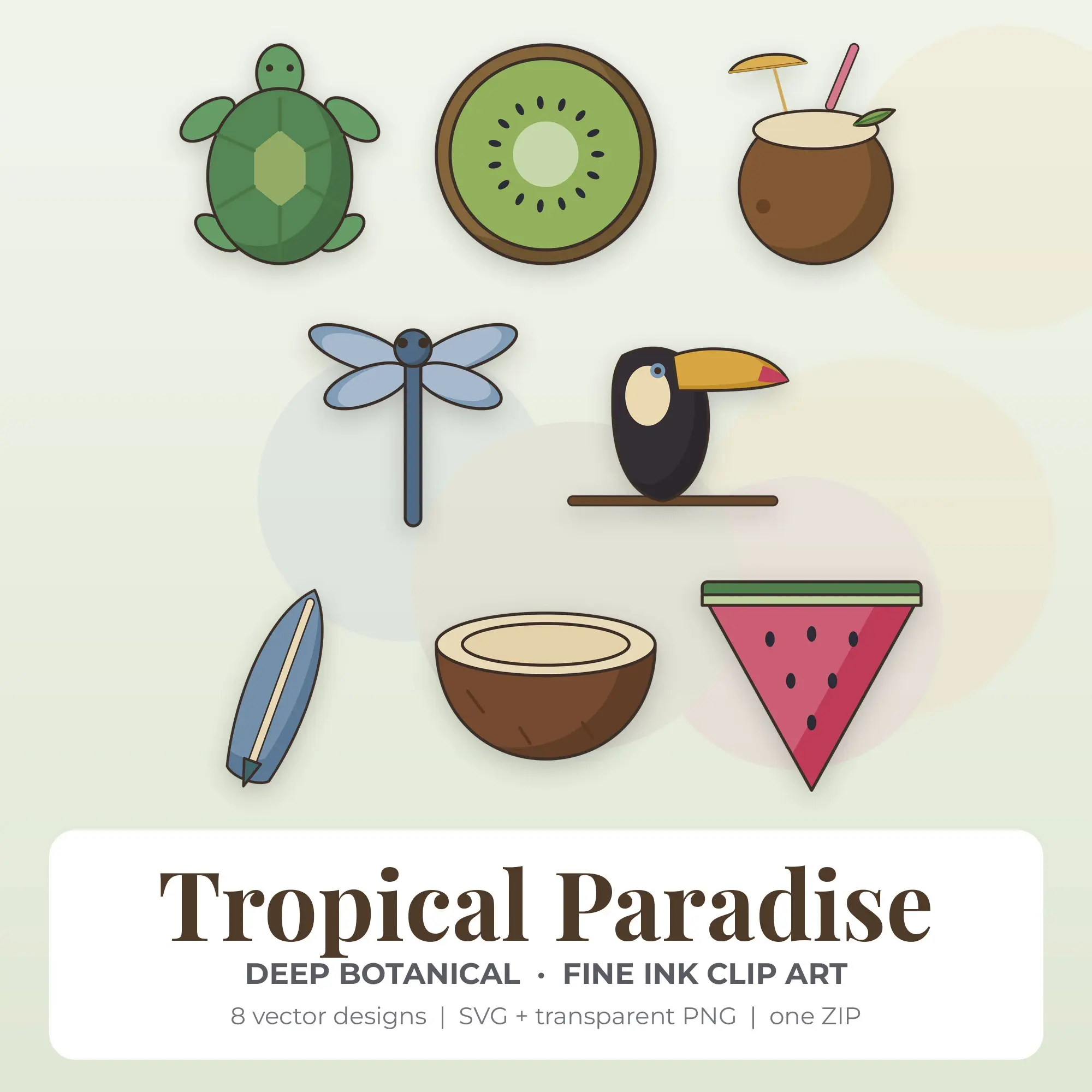 Tropical Paradise Vector Clip Art in Deep Botanical - 8 Designs, preview 1 of 2