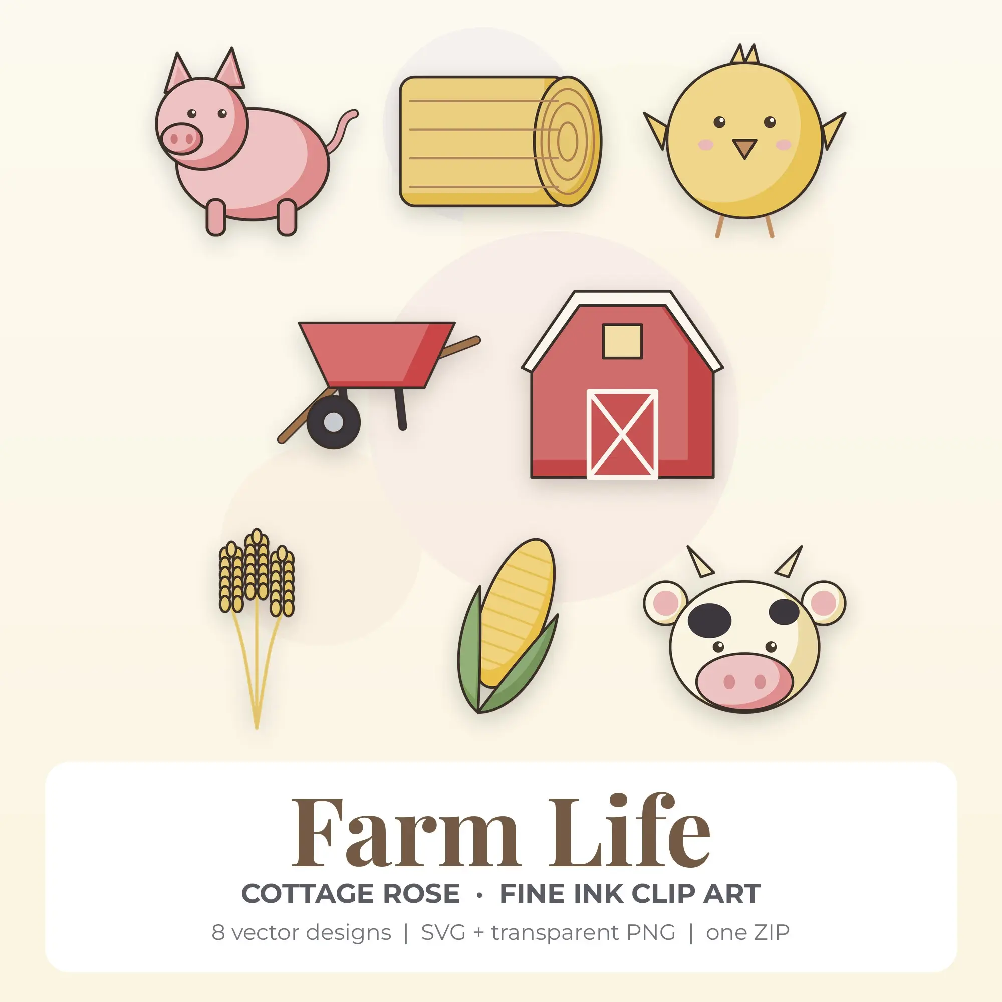 Cottage Rose Farm Life Clip Art Set - 8 Vector SVG PNG preview