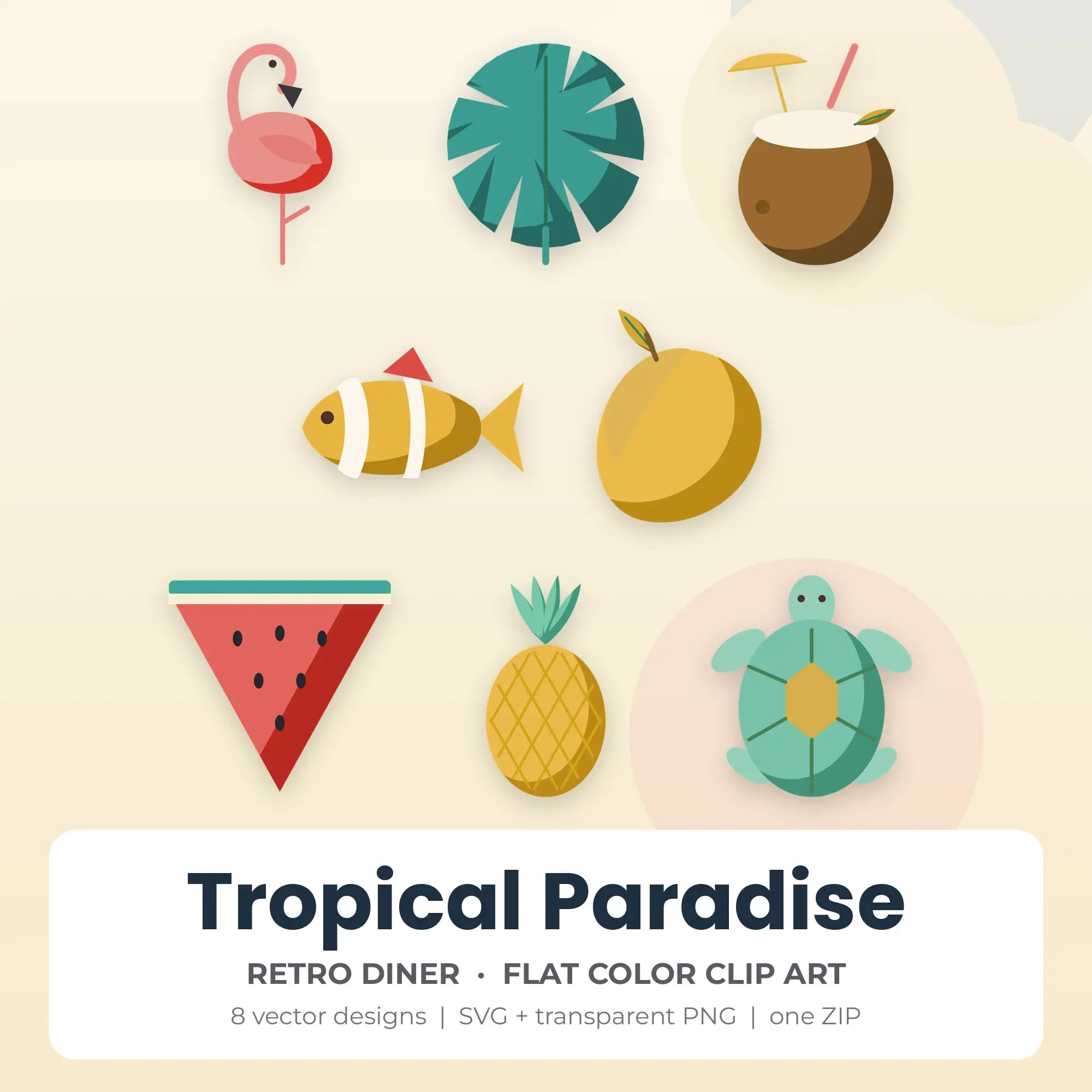 8 Flat Color Tropical Paradise Clipart Illustrations, SVG PNG preview