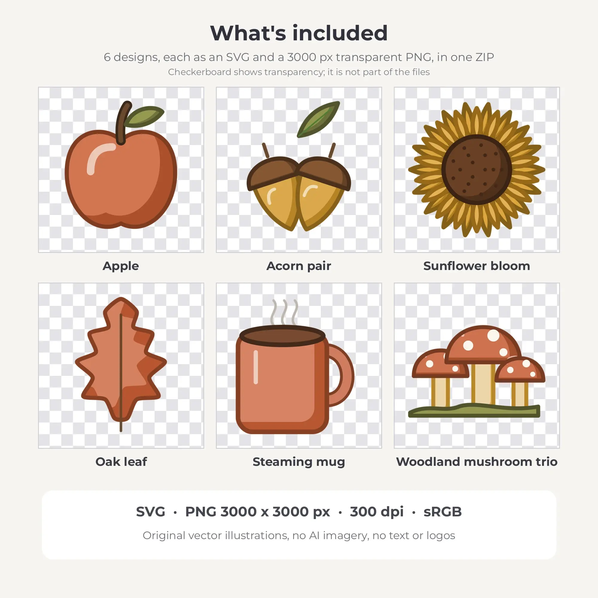 Boho Terracotta Chunky Outline Autumn Harvest Clipart - 6 Vector Files, preview 2 of 2