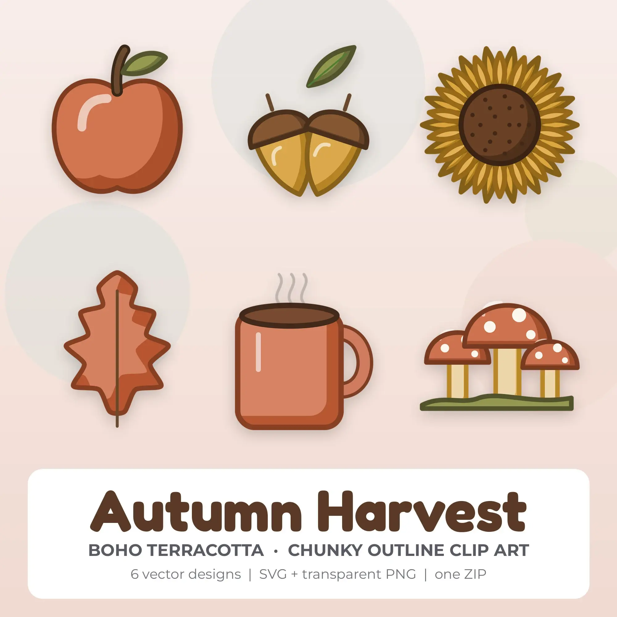 Boho Terracotta Chunky Outline Autumn Harvest Clipart - 6 Vector Files preview