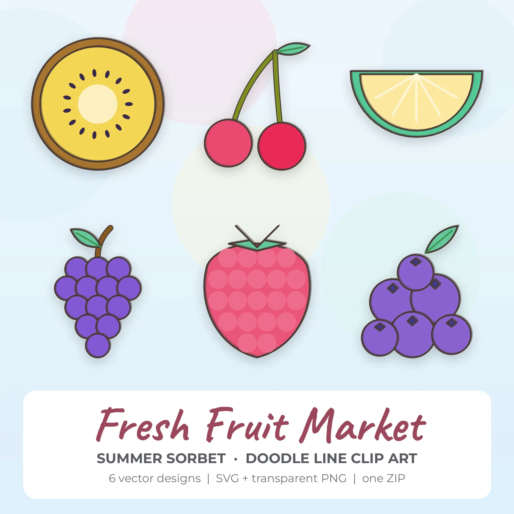 Fresh Fruit Market Vector Clip Art in Summer Sorbet - 6 Designs preview