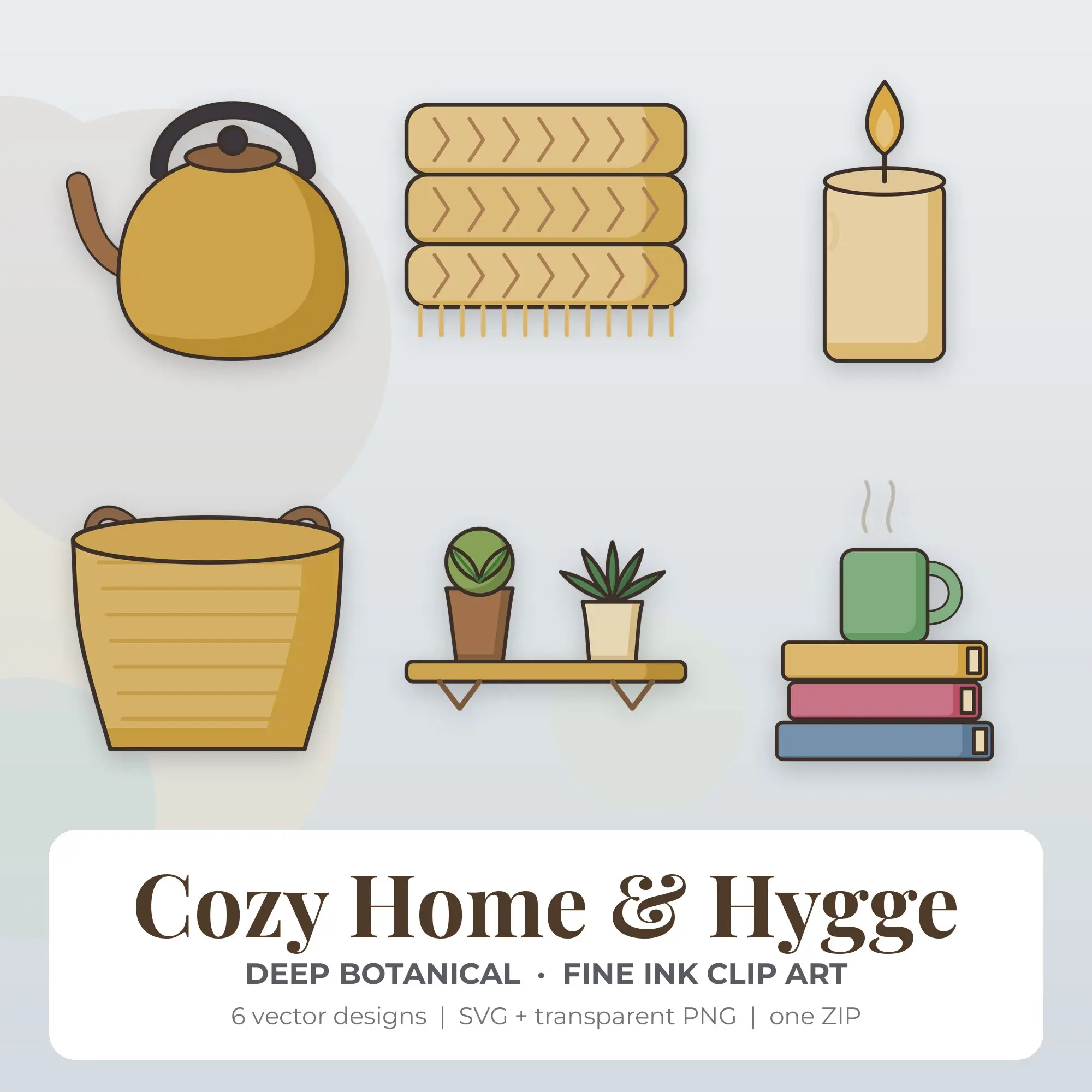 Deep Botanical Fine Ink Cozy Home & Hygge Clipart - 6 Vector Files preview