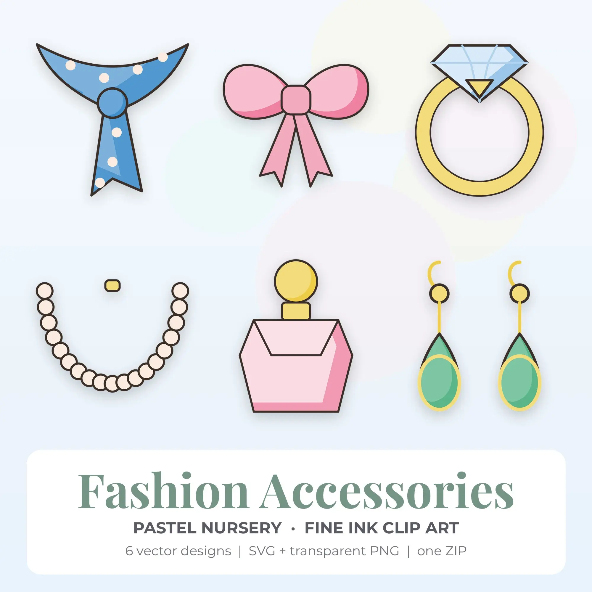 6 Fine Ink Fashion Accessories Clipart Illustrations, SVG PNG preview