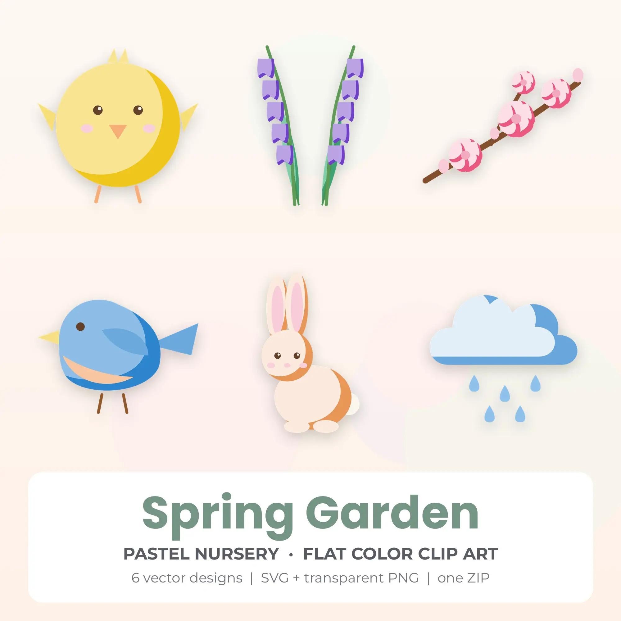 Pastel Nursery Spring Garden Clip Art Set - 6 Vector SVG PNG preview