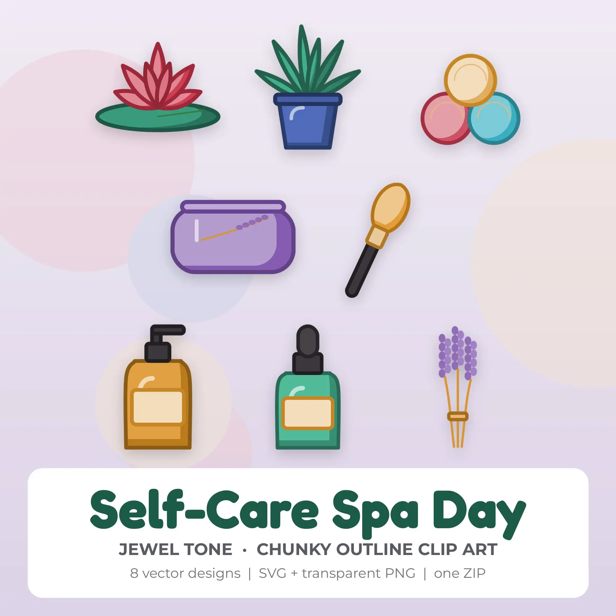 Self-Care Spa Day Vector Clip Art in Jewel Tone - 8 Designs preview