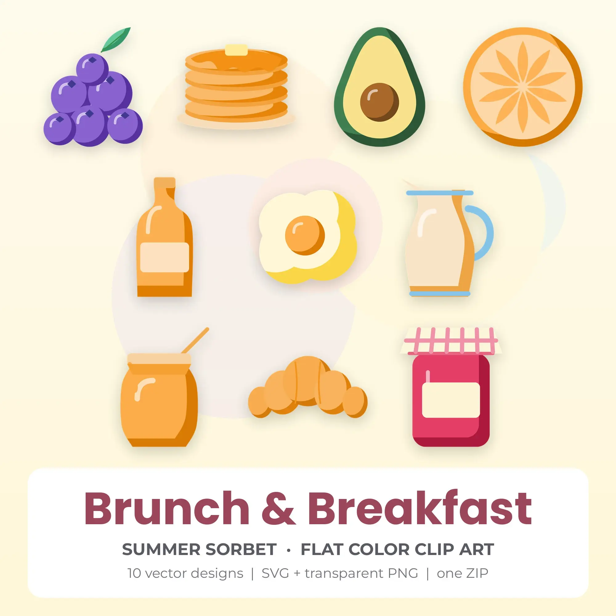 10 Flat Color Brunch & Breakfast Clipart Illustrations, SVG PNG preview