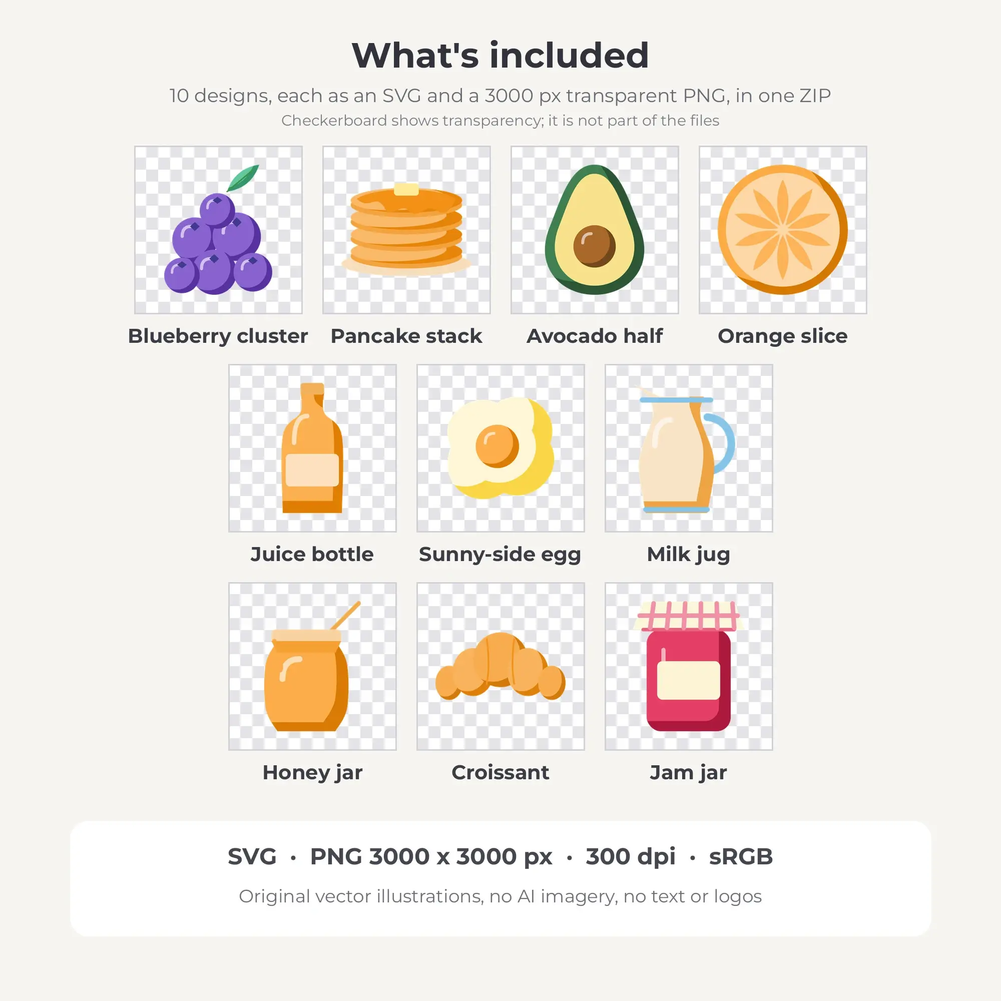 10 Flat Color Brunch & Breakfast Clipart Illustrations, SVG PNG, preview 2 of 2