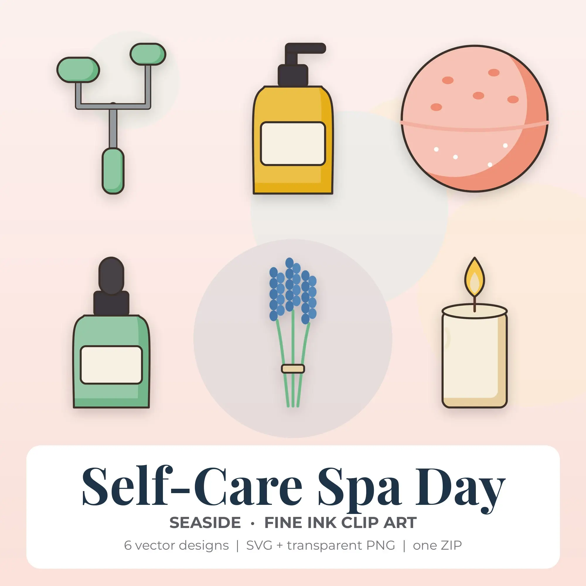 Self-Care Spa Day SVG Clipart Pack, Fine Ink Style - 6 Designs preview