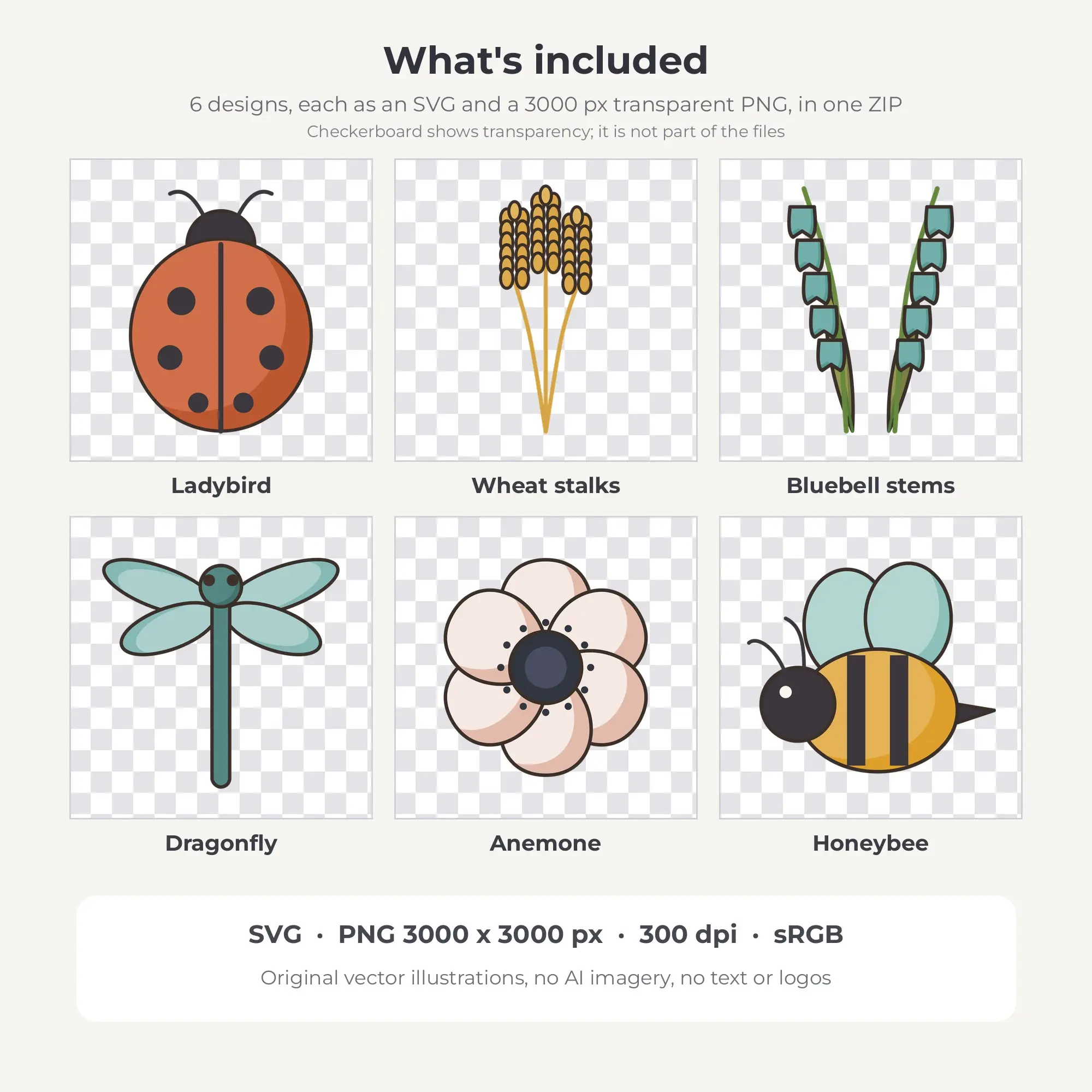 Wildflower Meadow Clipart, Boho Terracotta Fine Ink - 6 SVG PNG, preview 2 of 2