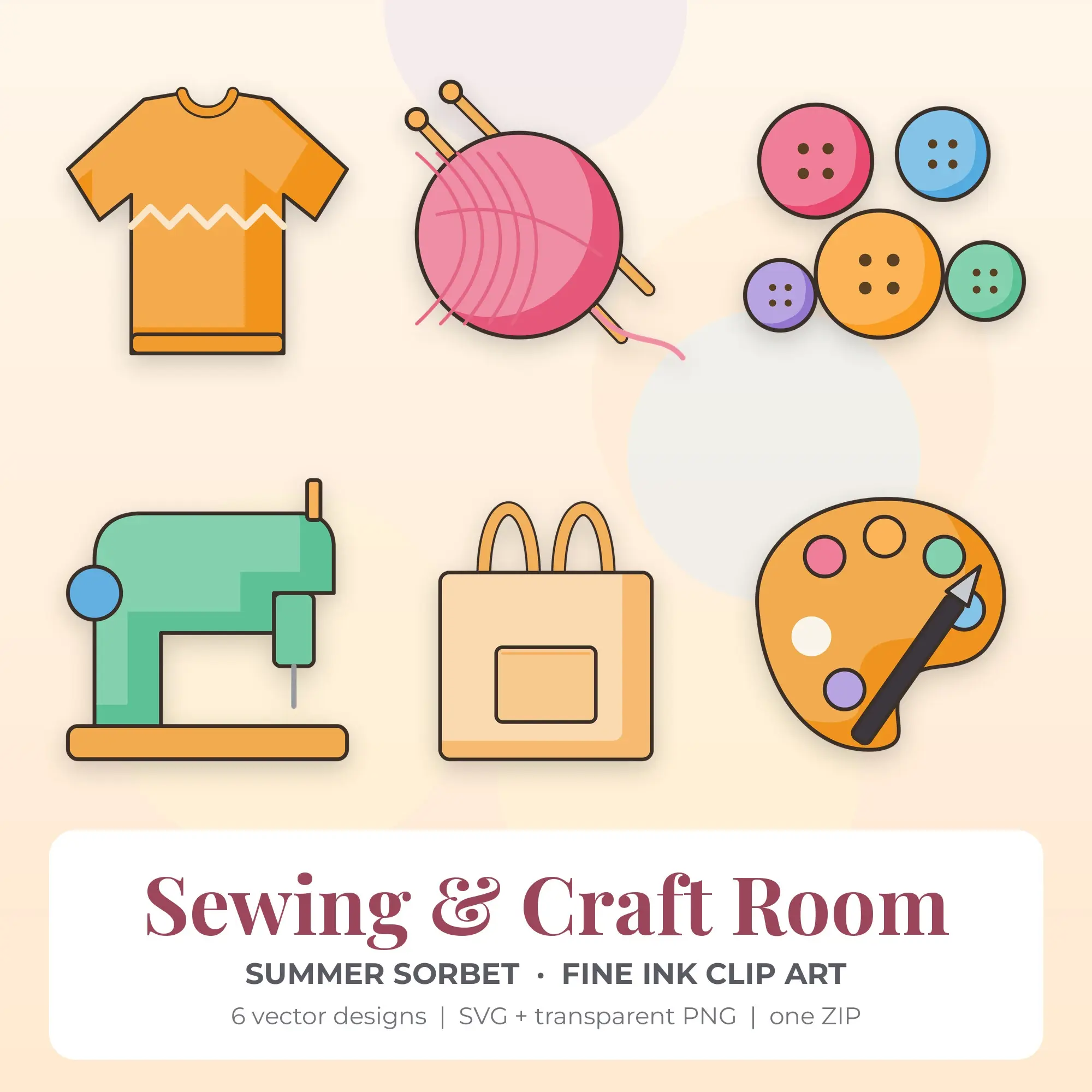Sewing & Craft Room Vector Clip Art in Summer Sorbet - 6 Designs preview