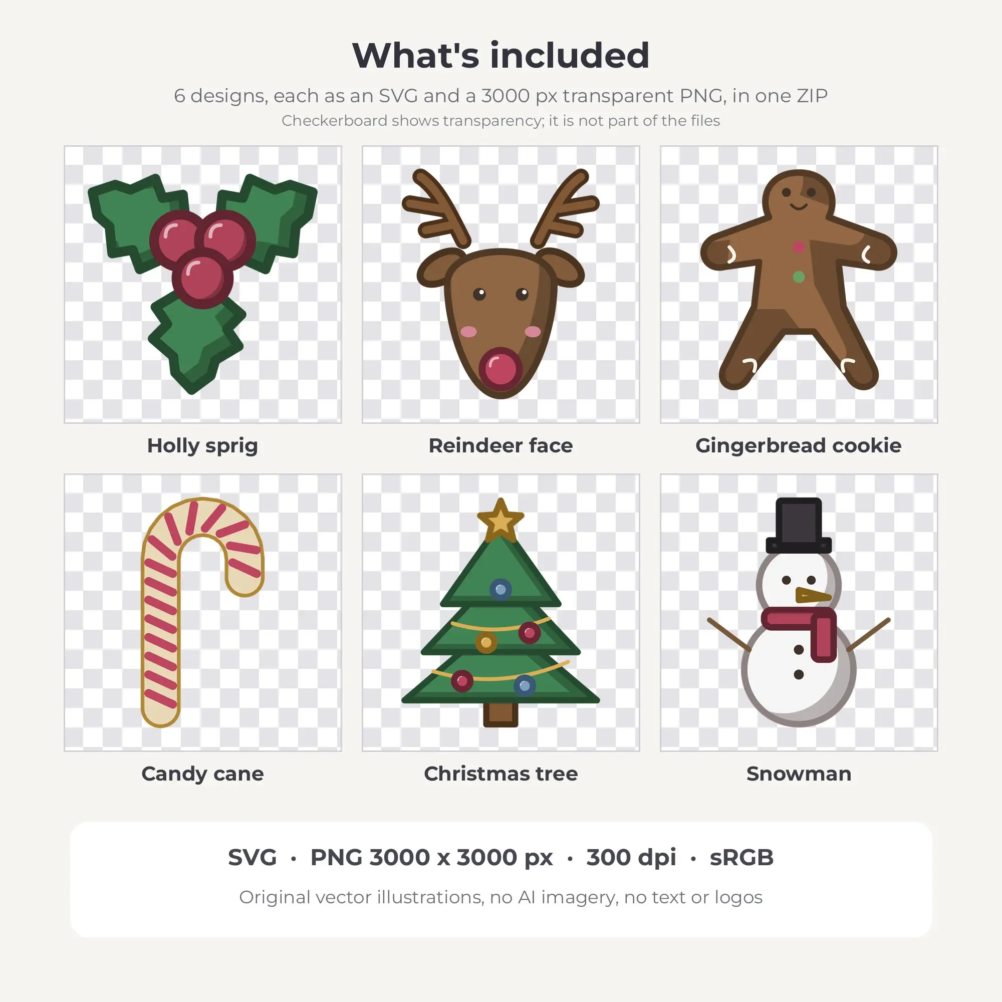 Christmas Holiday Clipart, Deep Botanical Chunky Outline - 6 SVG PNG, preview 2 of 2