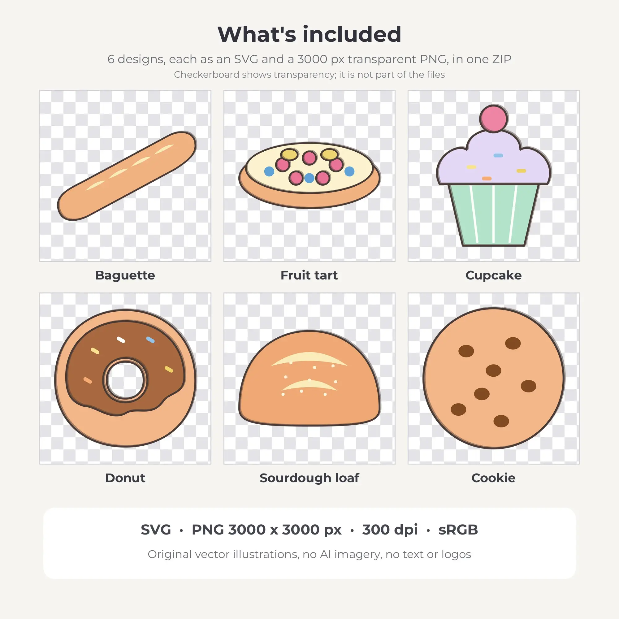 Pastel Nursery Bakery & Pastries Clip Art Set - 6 Vector SVG PNG, preview 2 of 2
